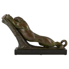 Art-déco-Bronzeskulptur eines Panthers Andr Vincent Becquerel mit Gießereimarke 1925