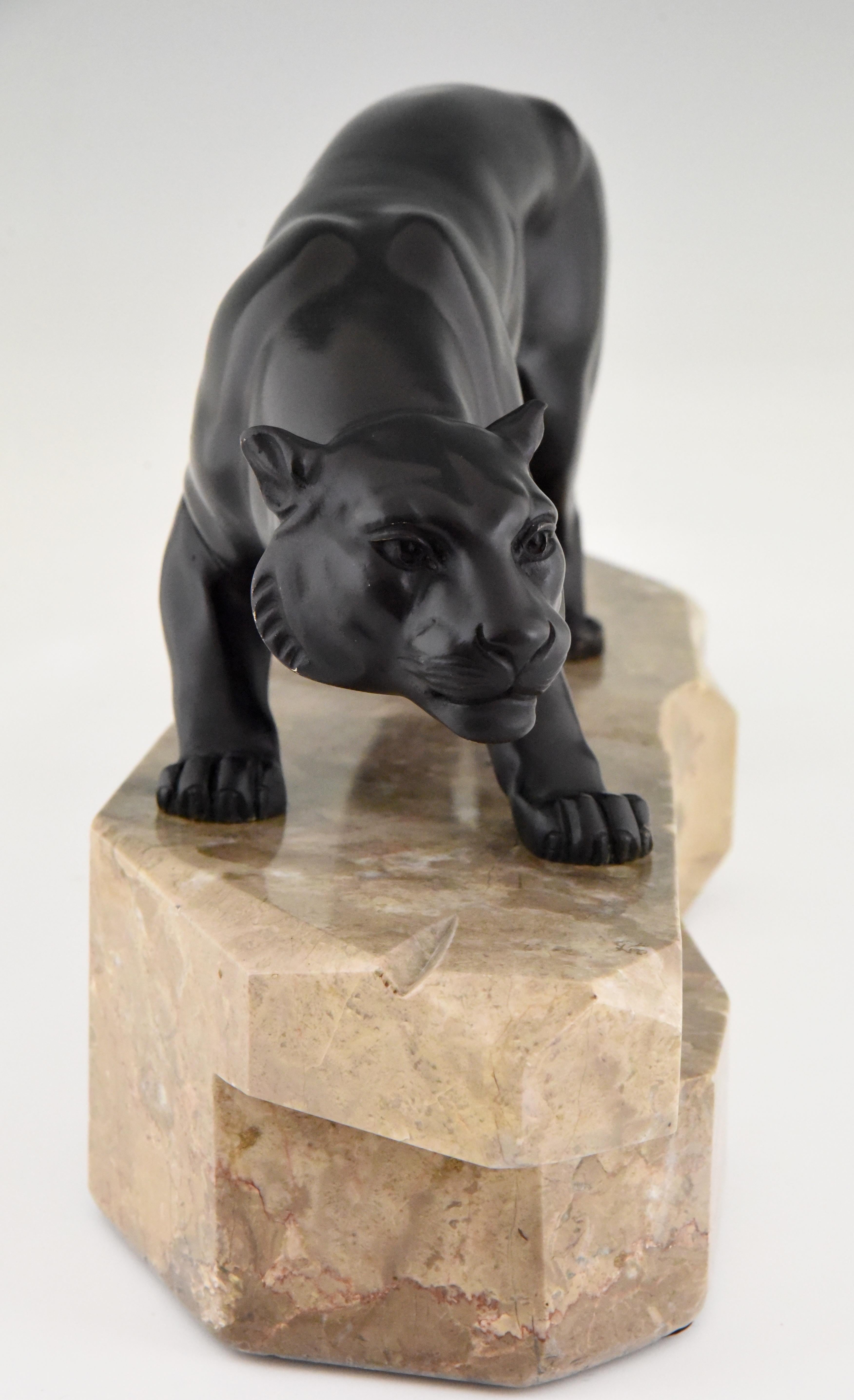 French Art Deco Bronze Sculpture Panther by J. Brault, France, 1930