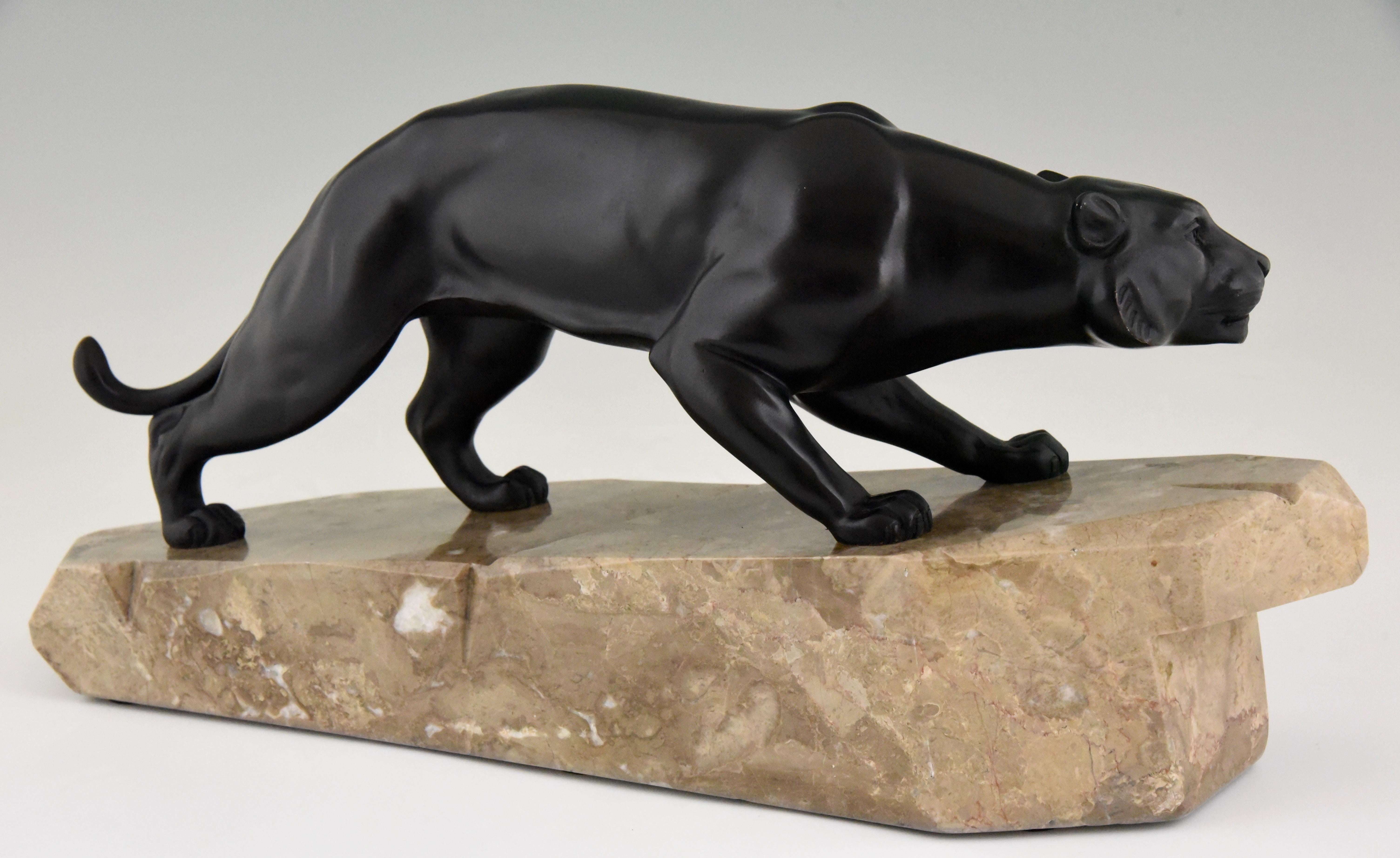 Patinated Art Deco Bronze Sculpture Panther by J. Brault, France, 1930