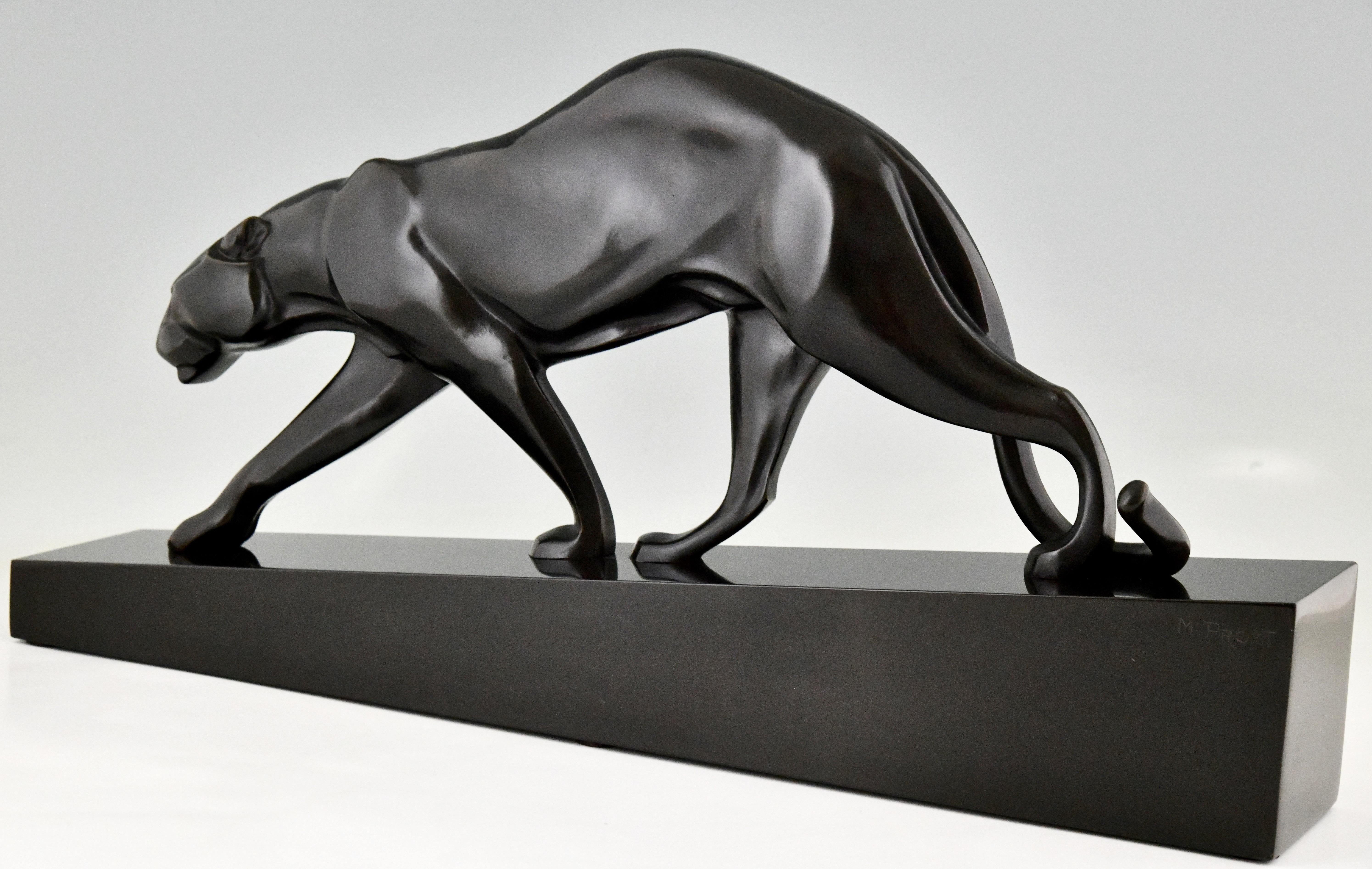 Art Deco Bronzeskulptur Panther von Maurice Prost, Gießerei Susse Frères 1930 im Angebot 4