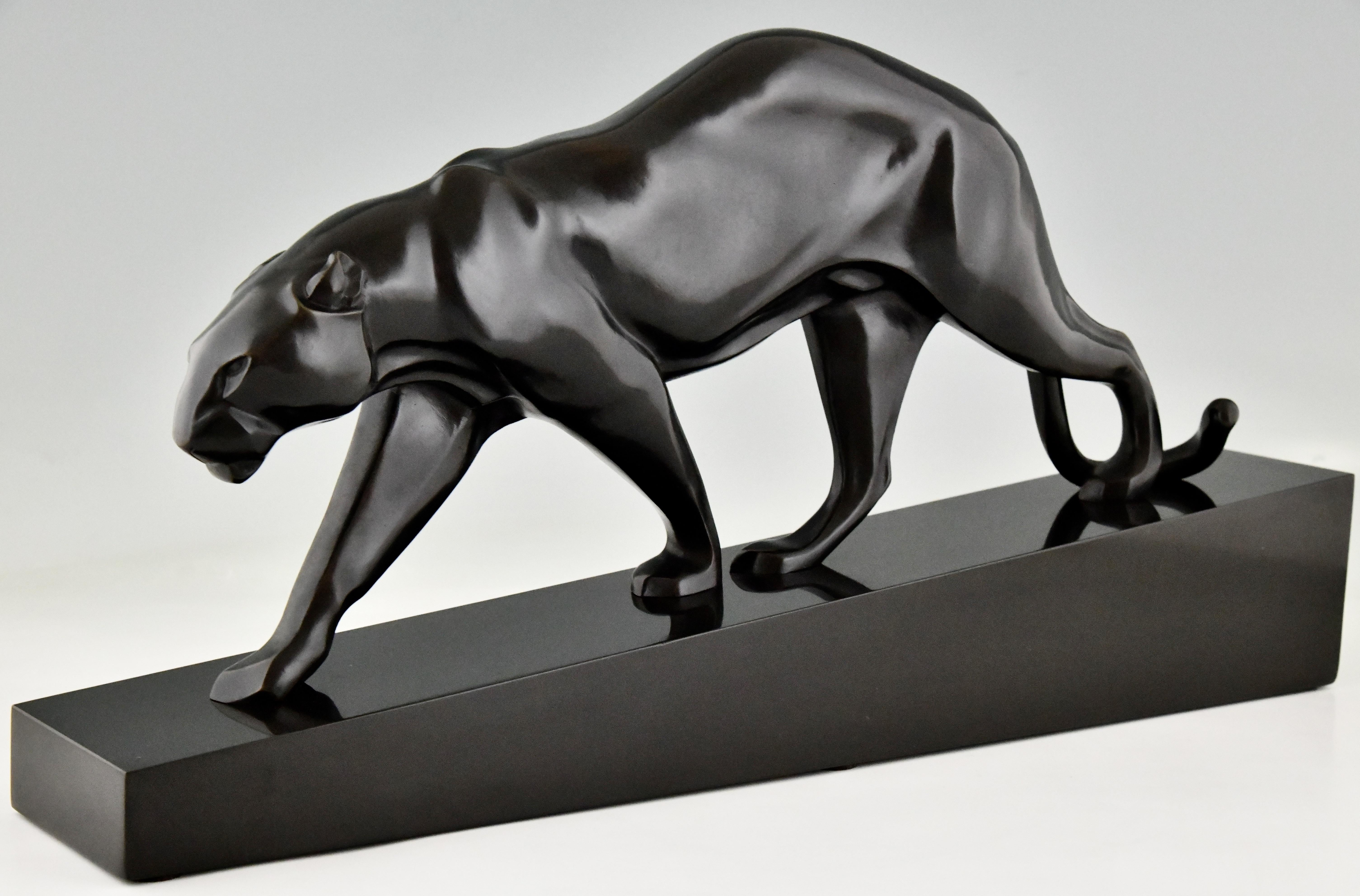French Art Deco Bronze Sculpture Panther by Maurice Prost, Susse Frères Foundry, 1930 For Sale