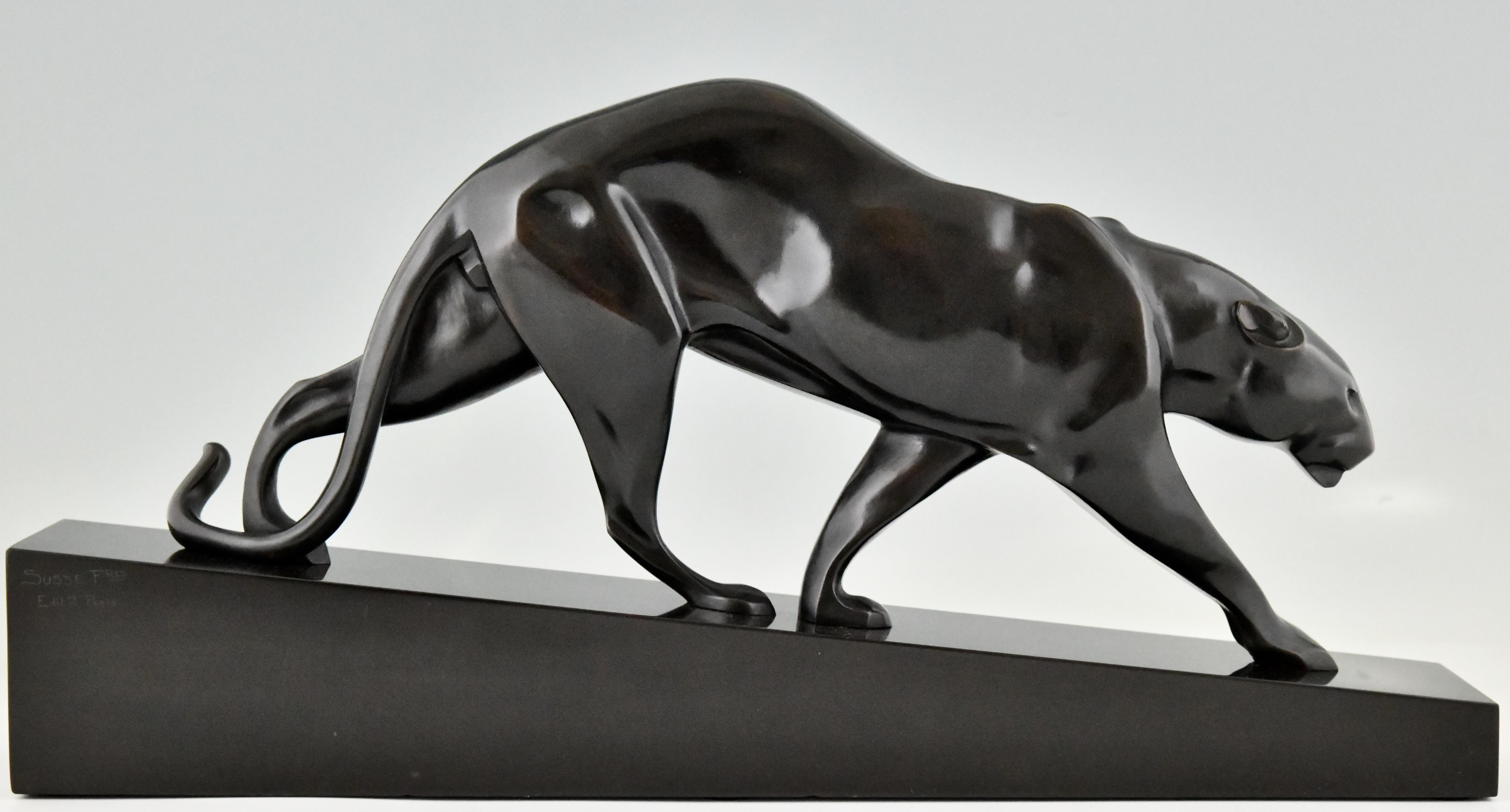 Art Deco Bronzeskulptur Panther von Maurice Prost, Gießerei Susse Frères 1930 im Angebot 1