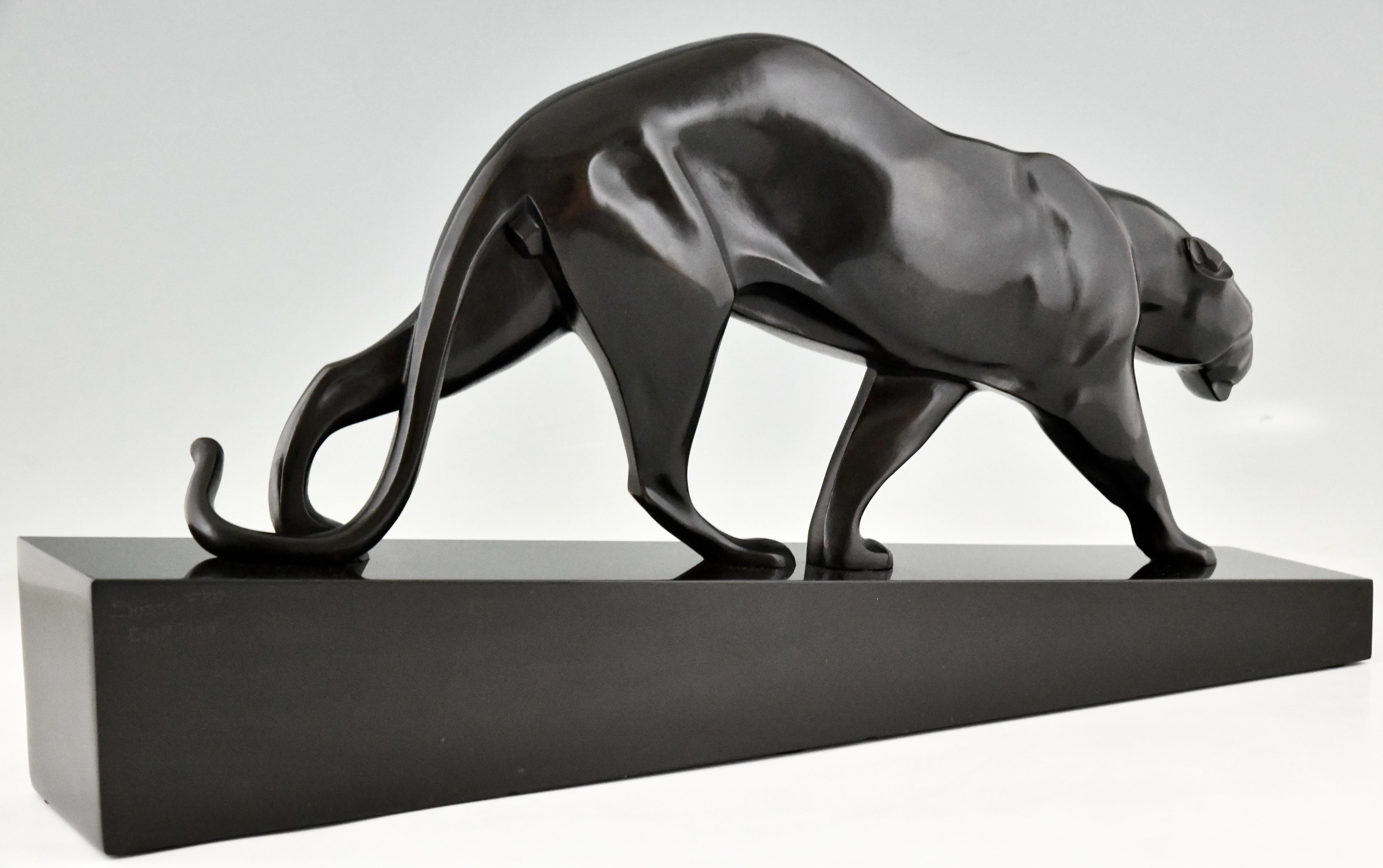 Art Deco Bronzeskulptur Panther von Maurice Prost, Gießerei Susse Frères 1930 im Angebot 2