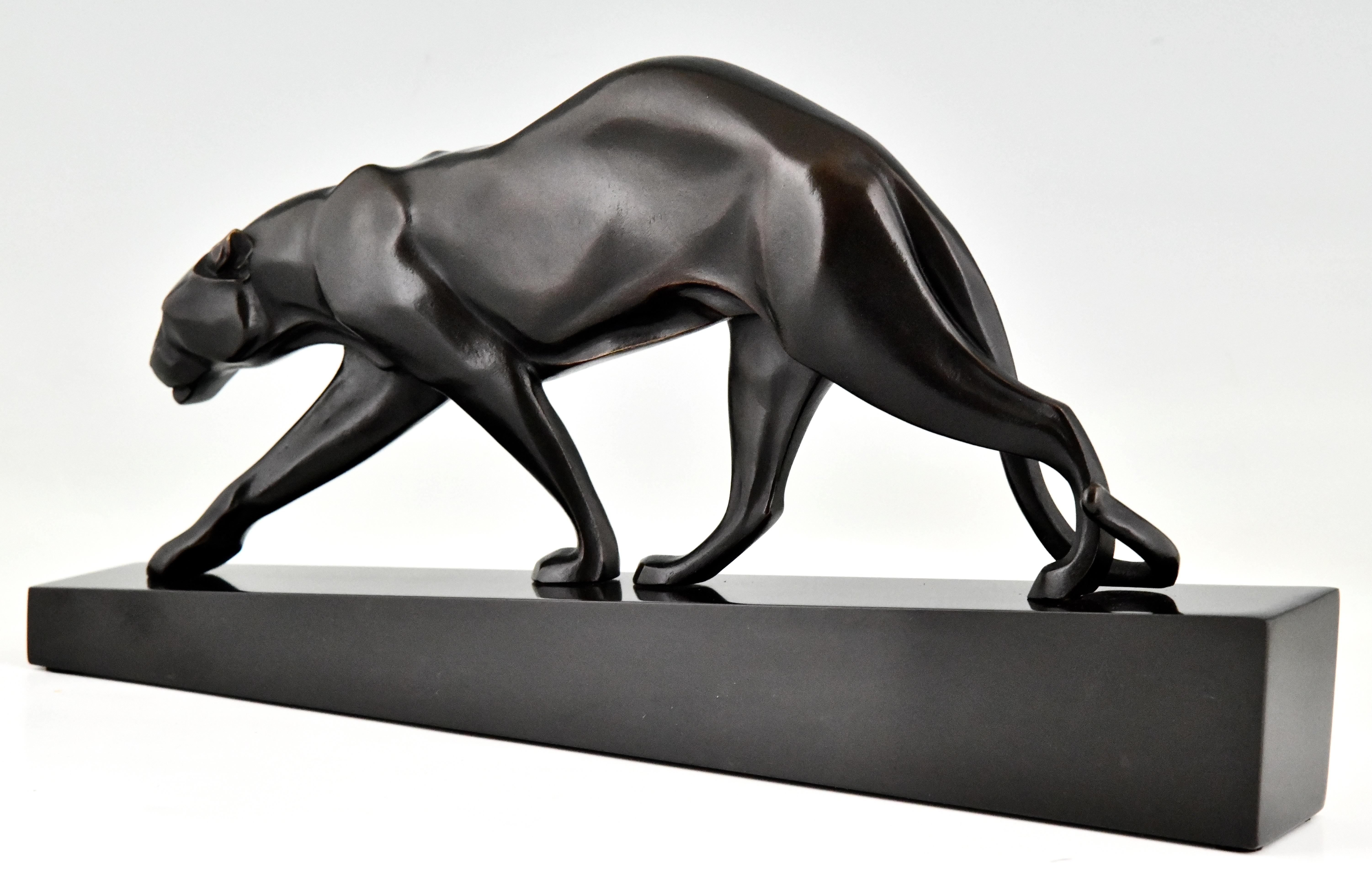 Escultura Art Déco Pantera de bronce de Maurice Prost, Fundición Susse Frères, 1930 1