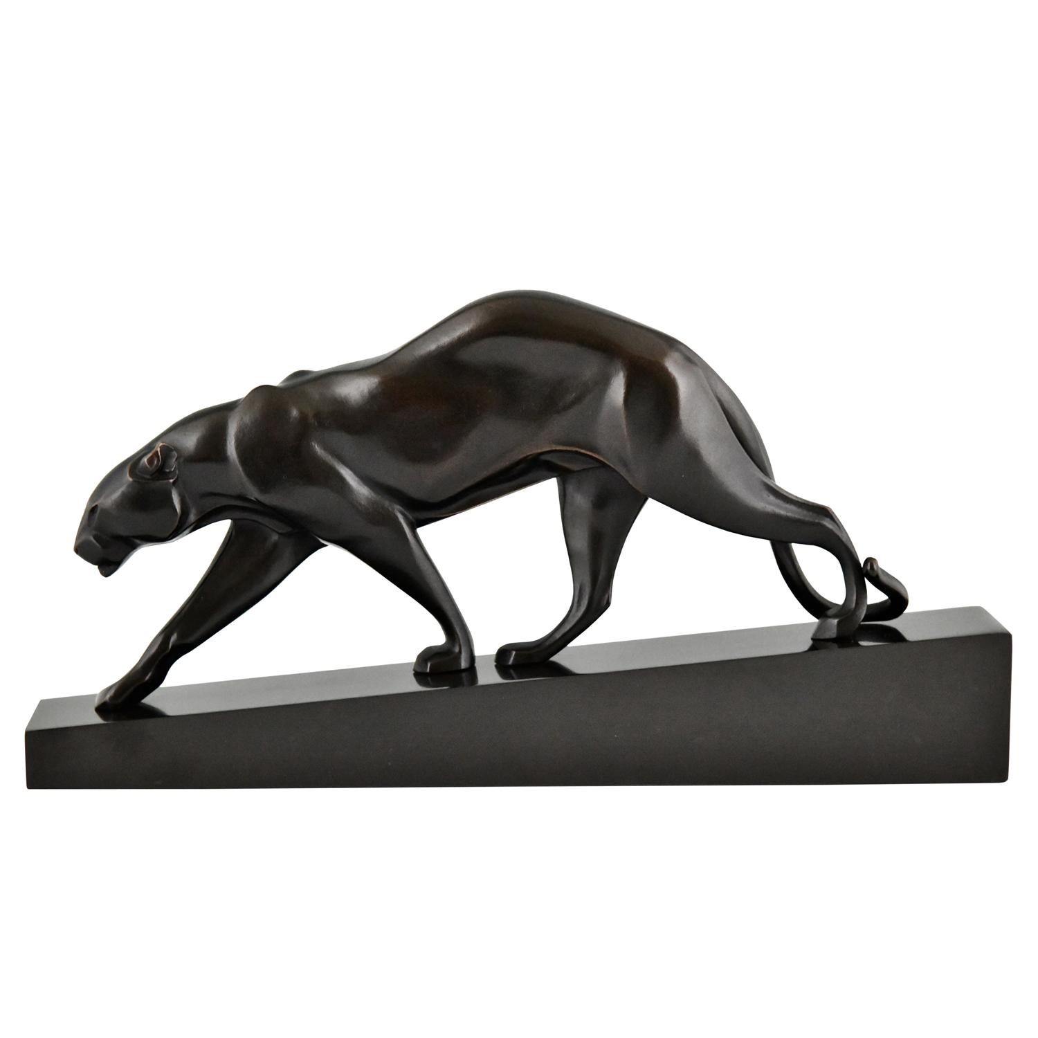 Art Deco Bronze Skulptur Panther von Maurice Prost, Susse Frères Gießerei, 1930