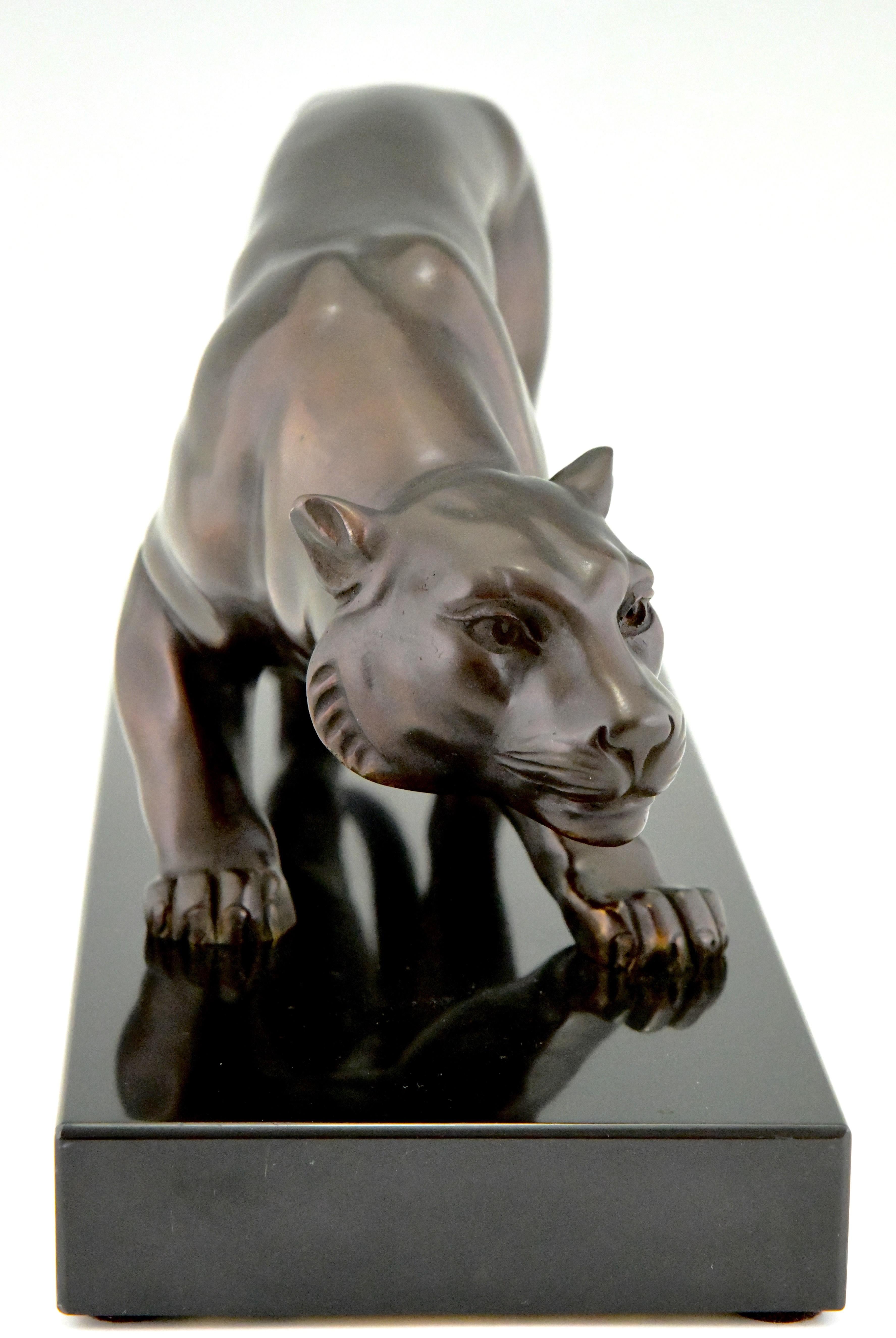 Patinated Art Deco Bronze Sculpture Panther J. Brault, France, 1930
