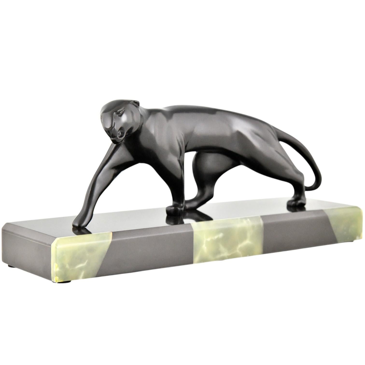 French Art Deco bronze sculpture panther signed by Michel Decoux 1920 For Sale