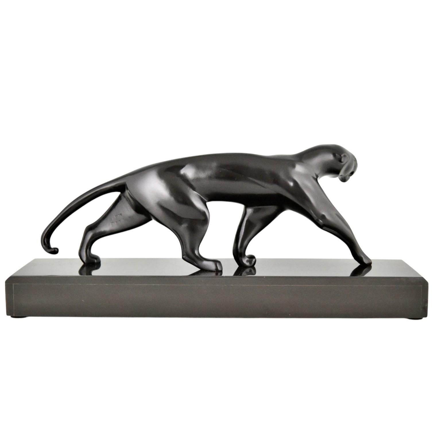 Early 20th Century Art Deco bronze sculpture panther signed by Michel Decoux 1920 For Sale