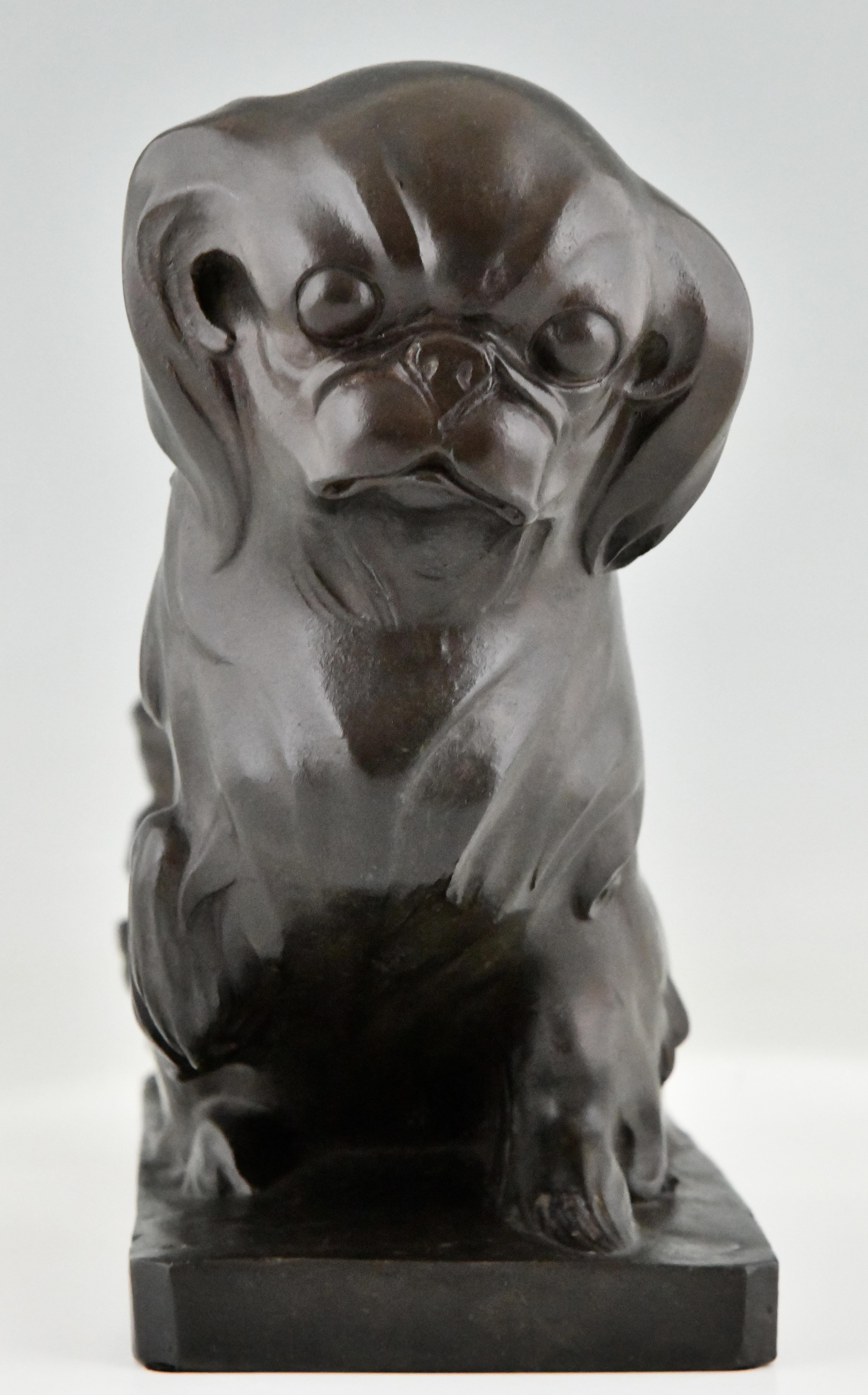 Art Deco Bronze Sculpture Pekingese Dog by G.H. Laurent Numbered 1935 4