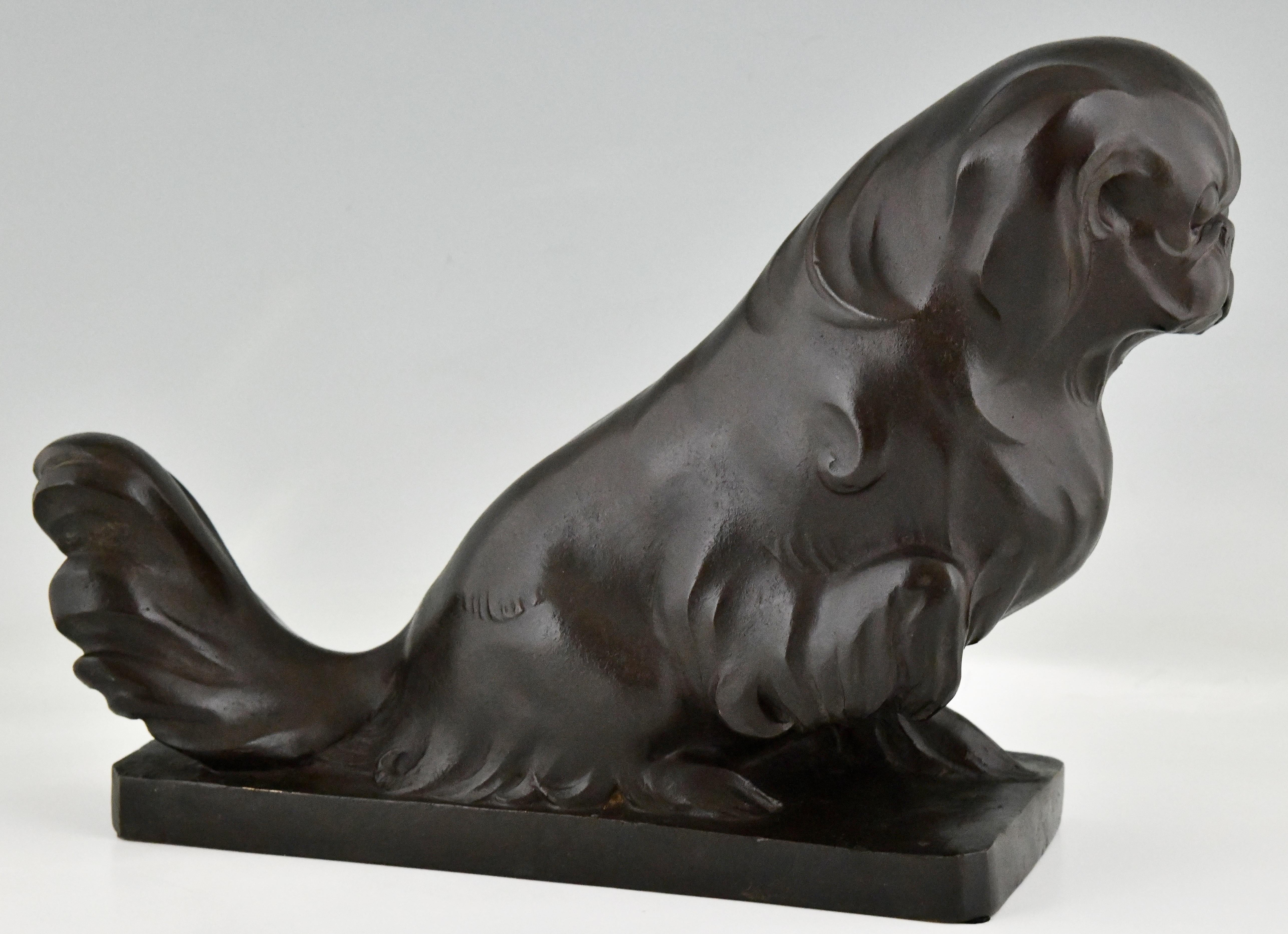 French Art Deco Bronze Sculpture Pekingese Dog by G.H. Laurent Numbered 1935