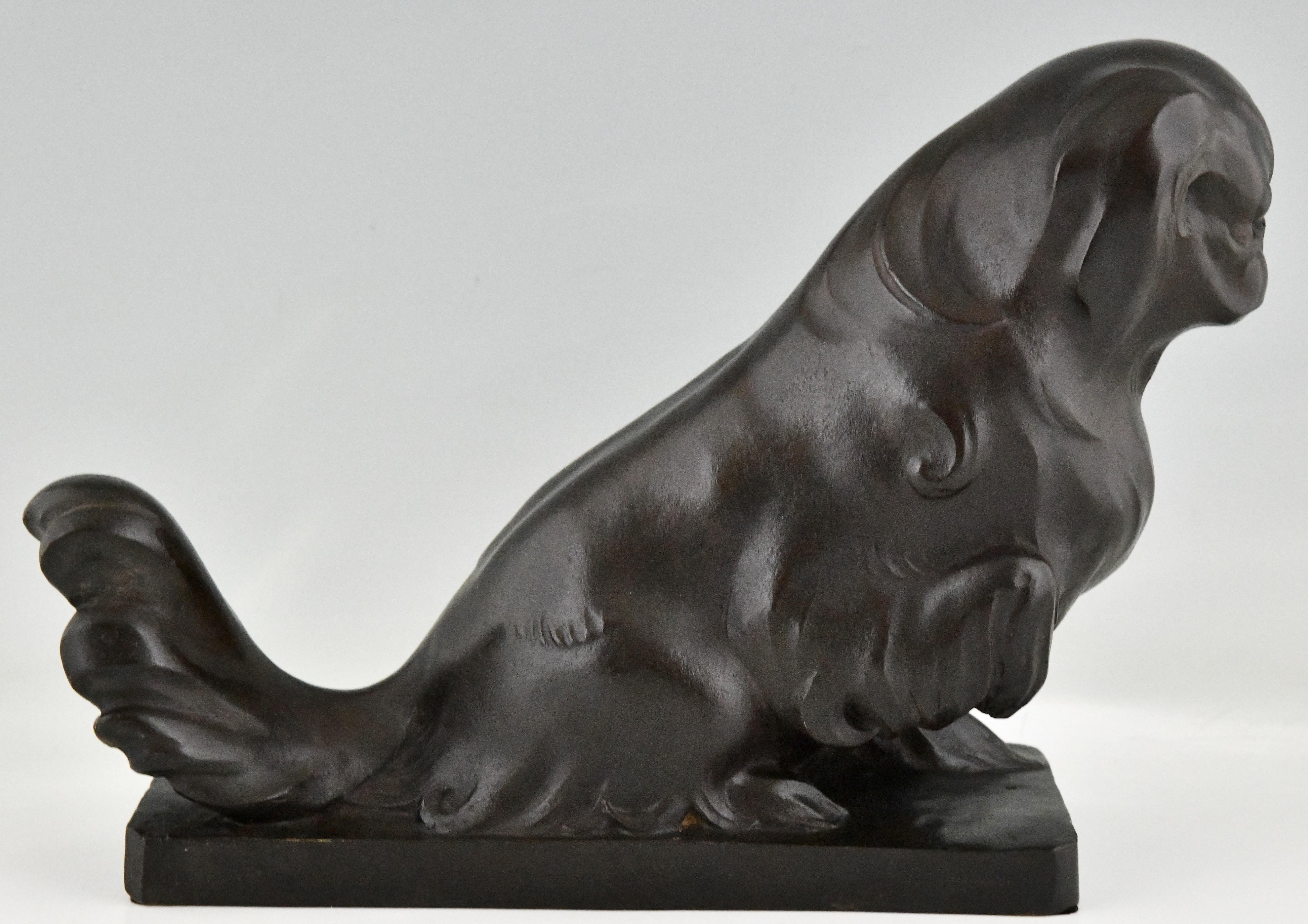 Patinated Art Deco Bronze Sculpture Pekingese Dog by G.H. Laurent Numbered 1935