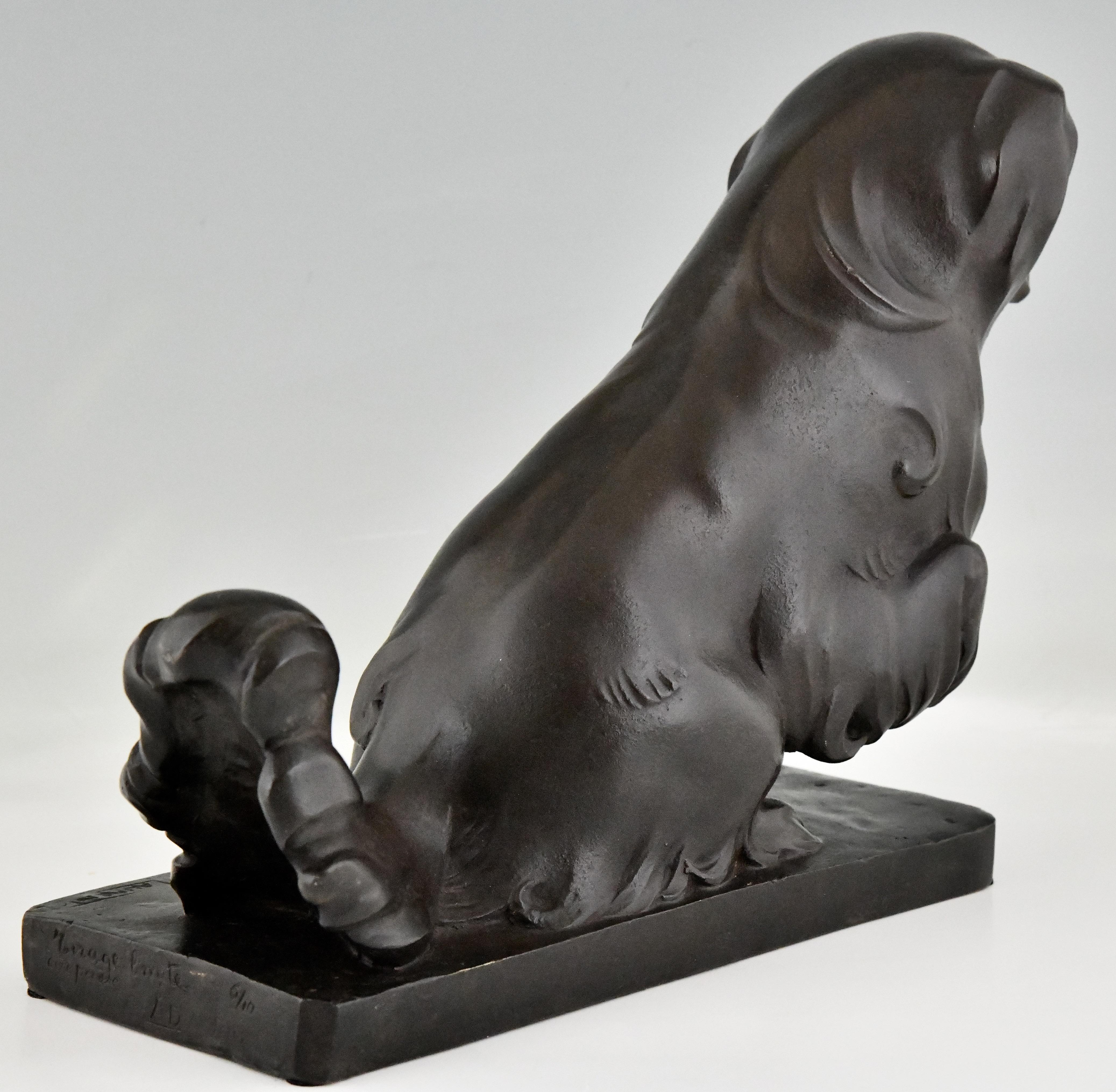 Art Deco Bronze Sculpture Pekingese Dog by G.H. Laurent Numbered 1935 In Good Condition In Antwerp, BE