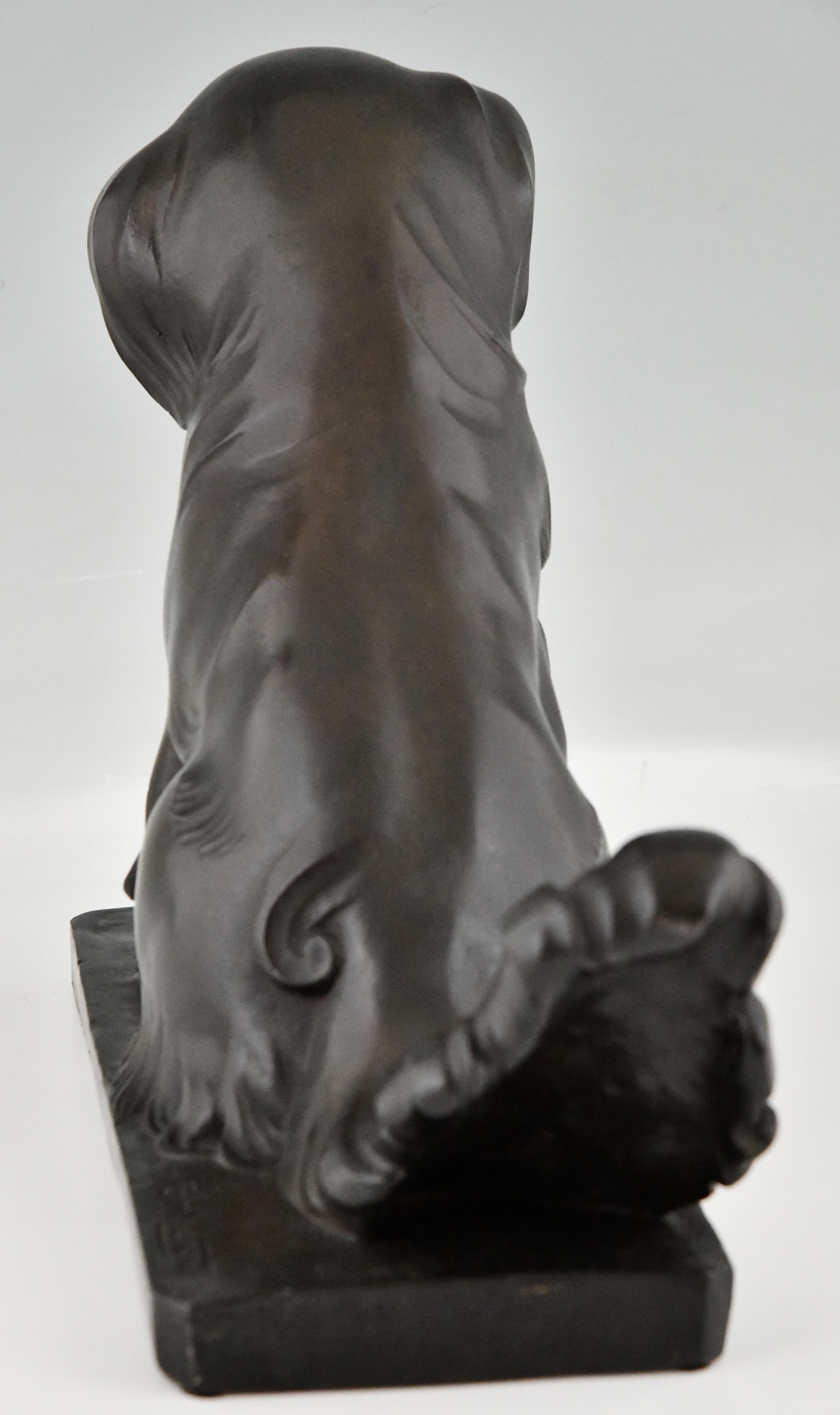 Mid-20th Century Art Deco Bronze Sculpture Pekingese Dog by G.H. Laurent Numbered 1935