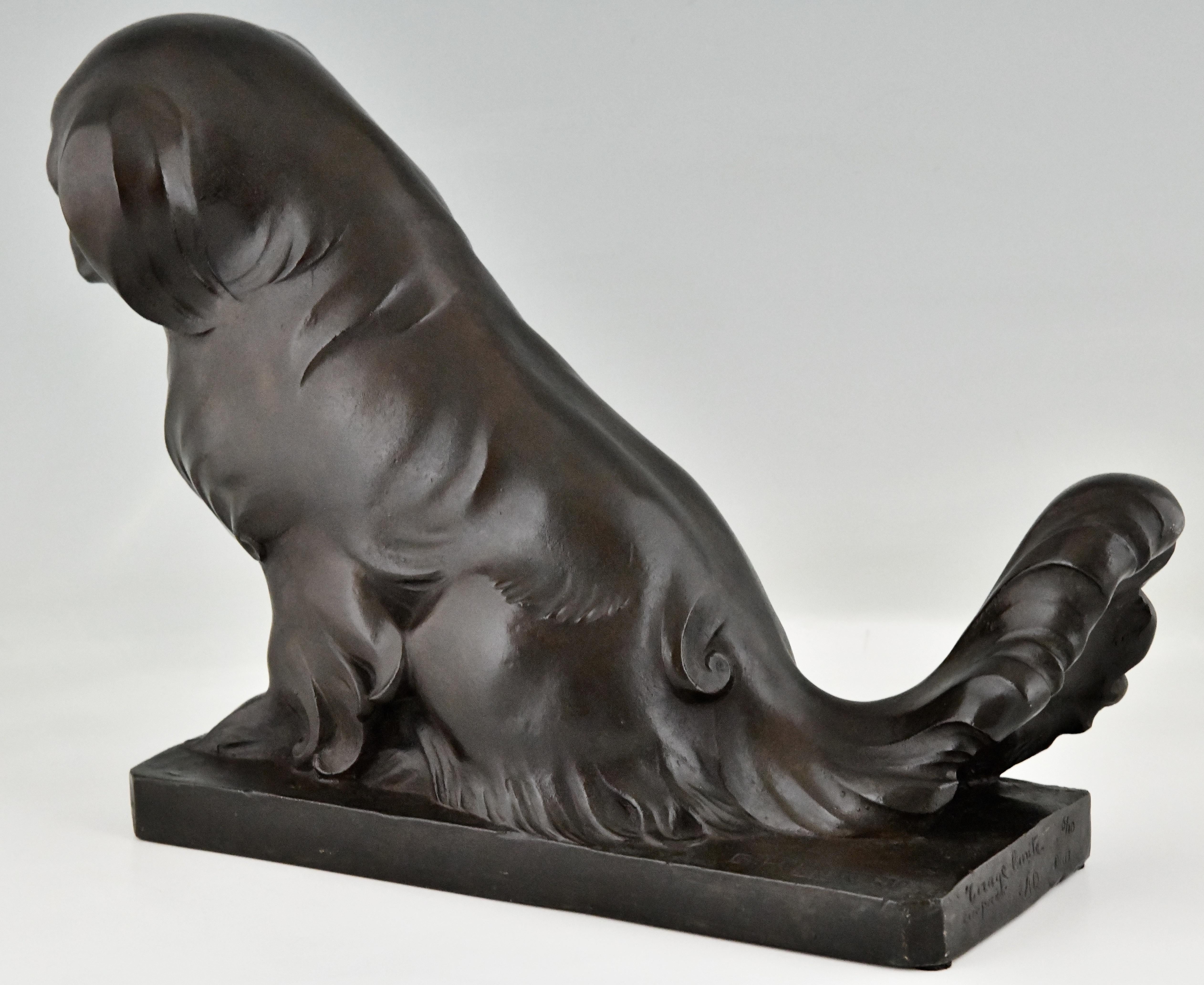 Art Deco Bronze Sculpture Pekingese Dog by G.H. Laurent Numbered 1935 1