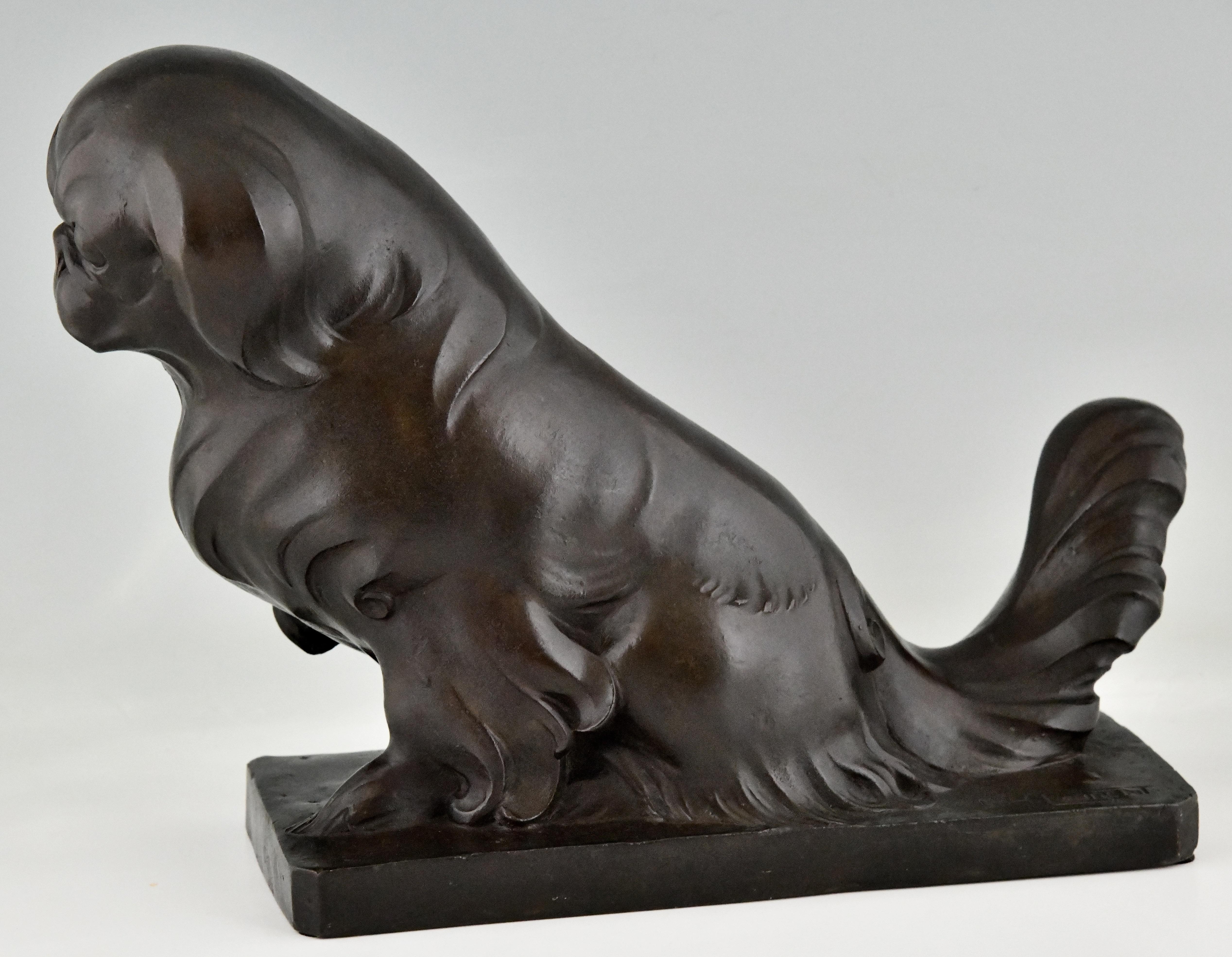 Art Deco Bronze Sculpture Pekingese Dog by G.H. Laurent Numbered 1935 2