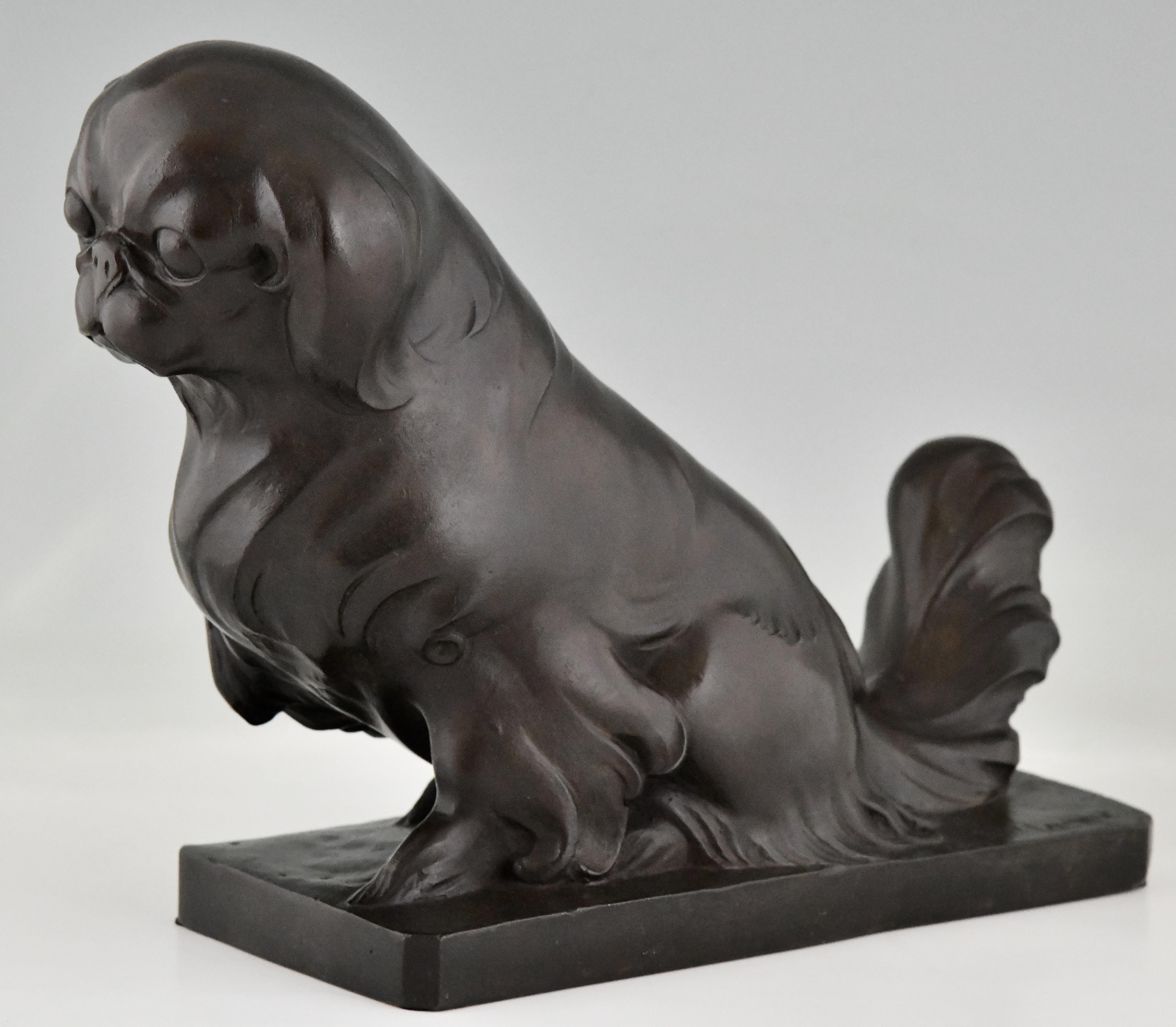 Art Deco Bronze Sculpture Pekingese Dog by G.H. Laurent Numbered 1935 3