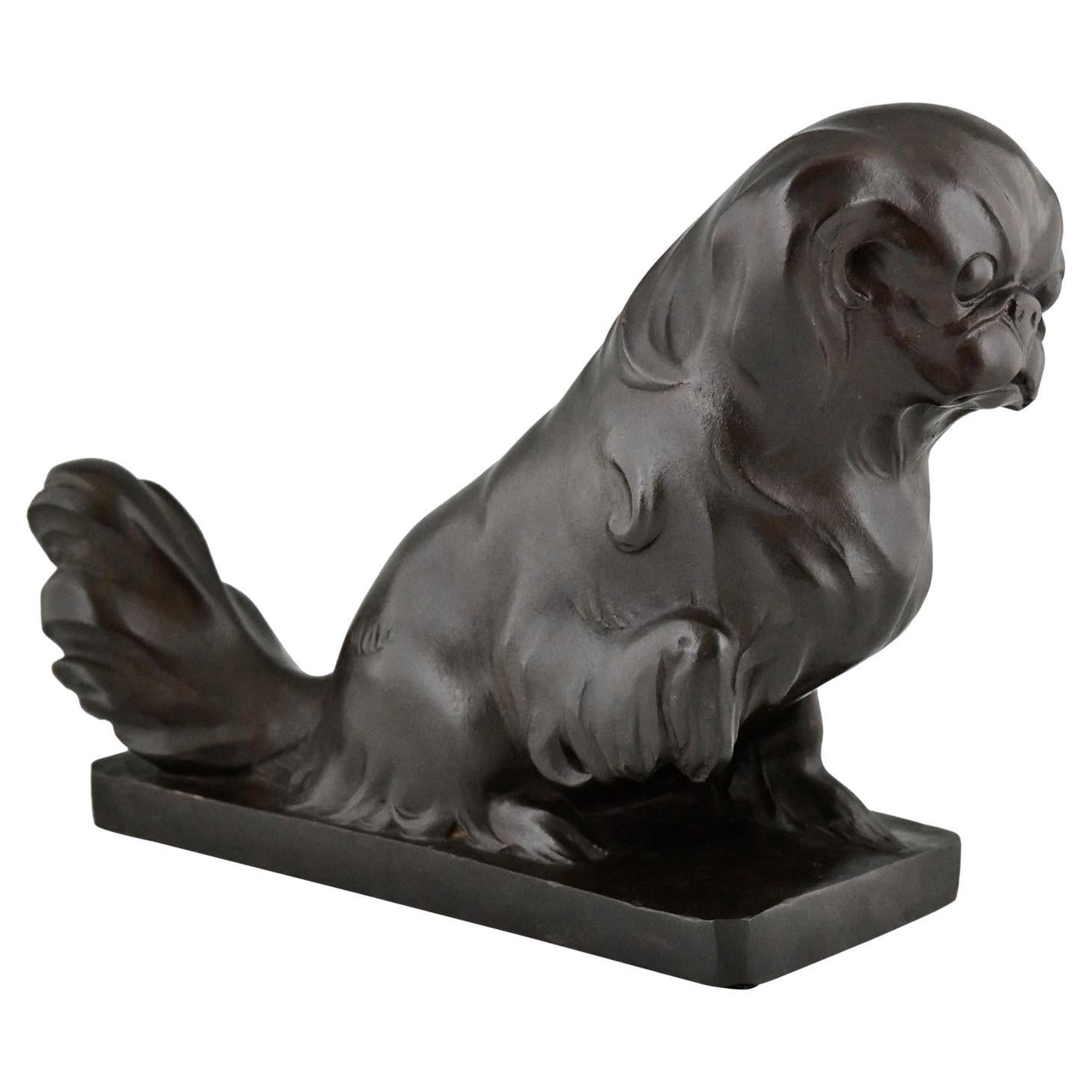 Art Deco Bronze Sculpture Pekingese Dog by G.H. Laurent Numbered 1935