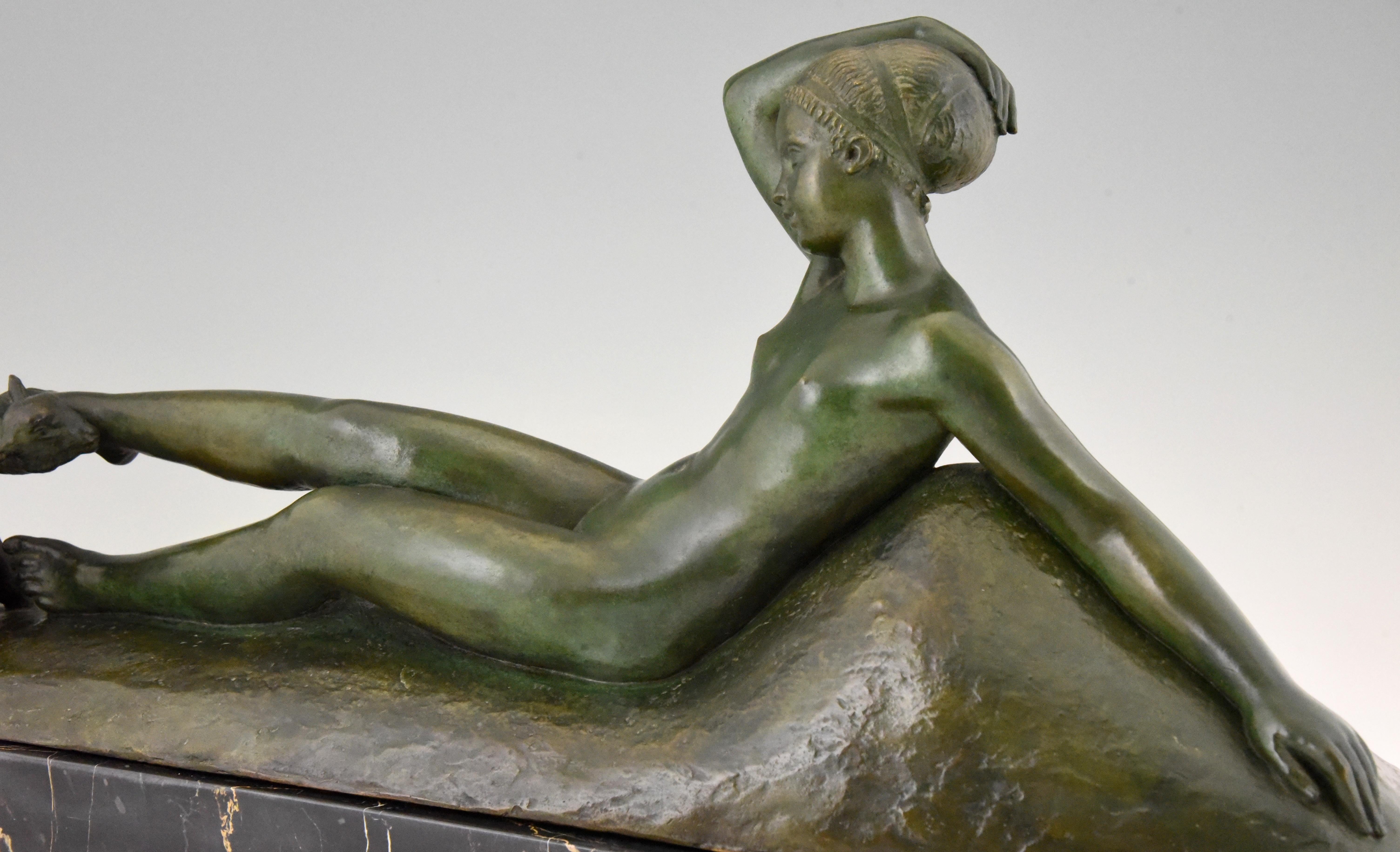 20th Century Art Deco Bronze Sculpture Reclining Nude with Goats Georges Gori, France, 1930 For Sale