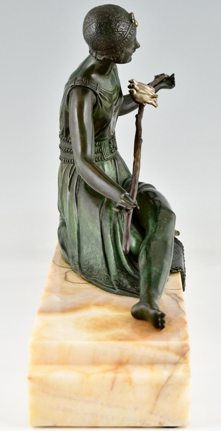 Art Deco Bronze Sculpture Seated Lady with Birds Joe ...