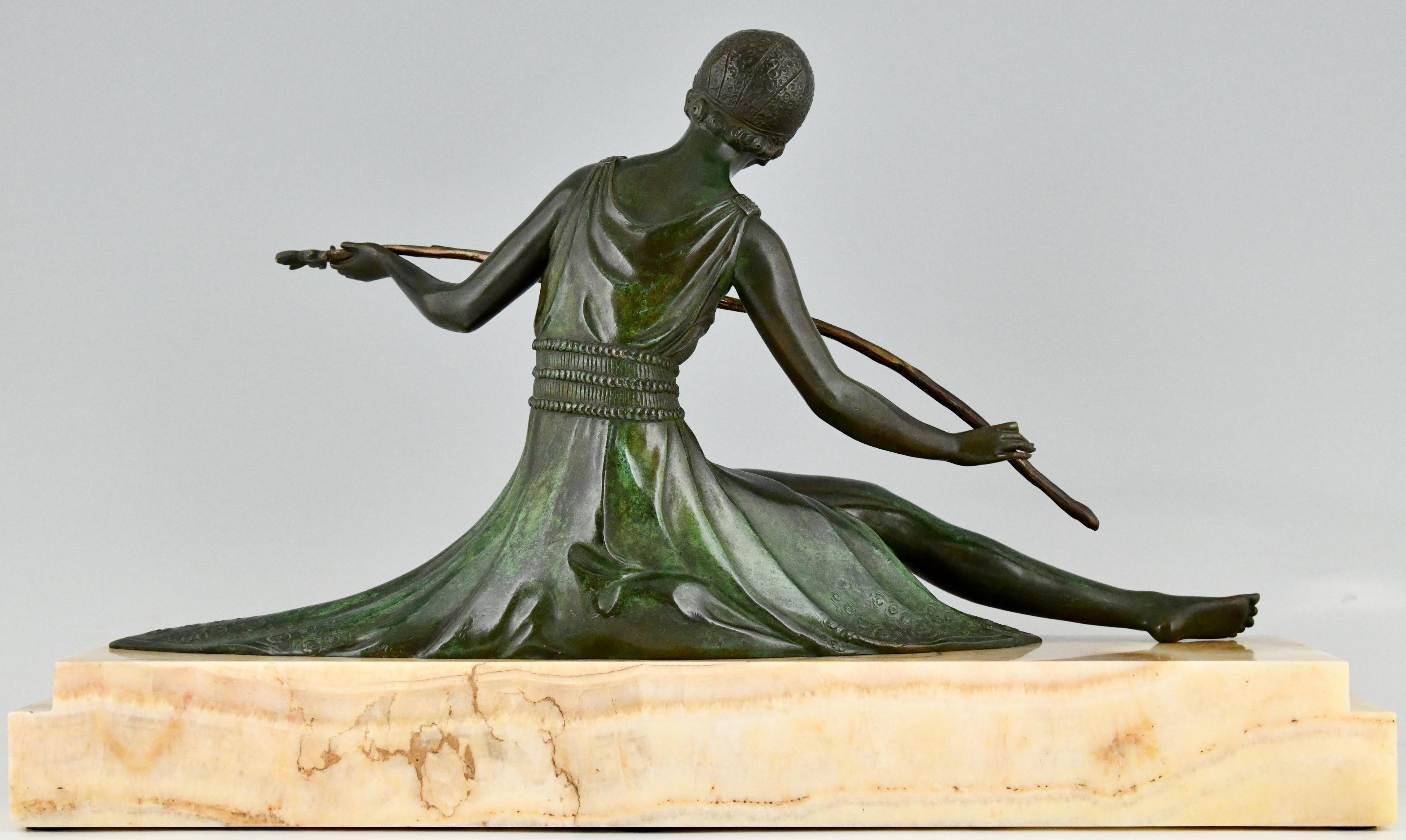 Art Deco Bronze Sculpture Seated Lady with Birds Joe Descomps, France, 1930 1