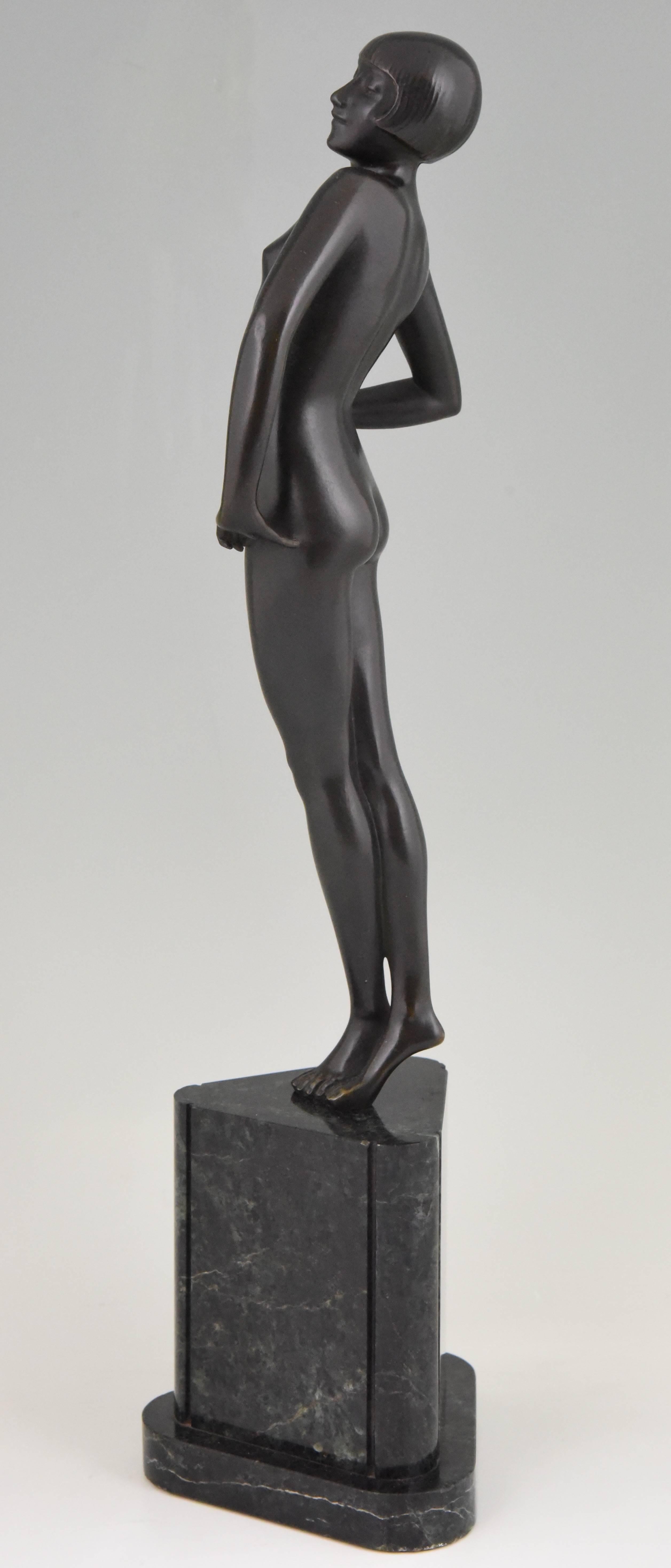 Early 20th Century Art Deco Bronze Sculpture Standing Nude Pride by Philippe Devriez, France, 1925
