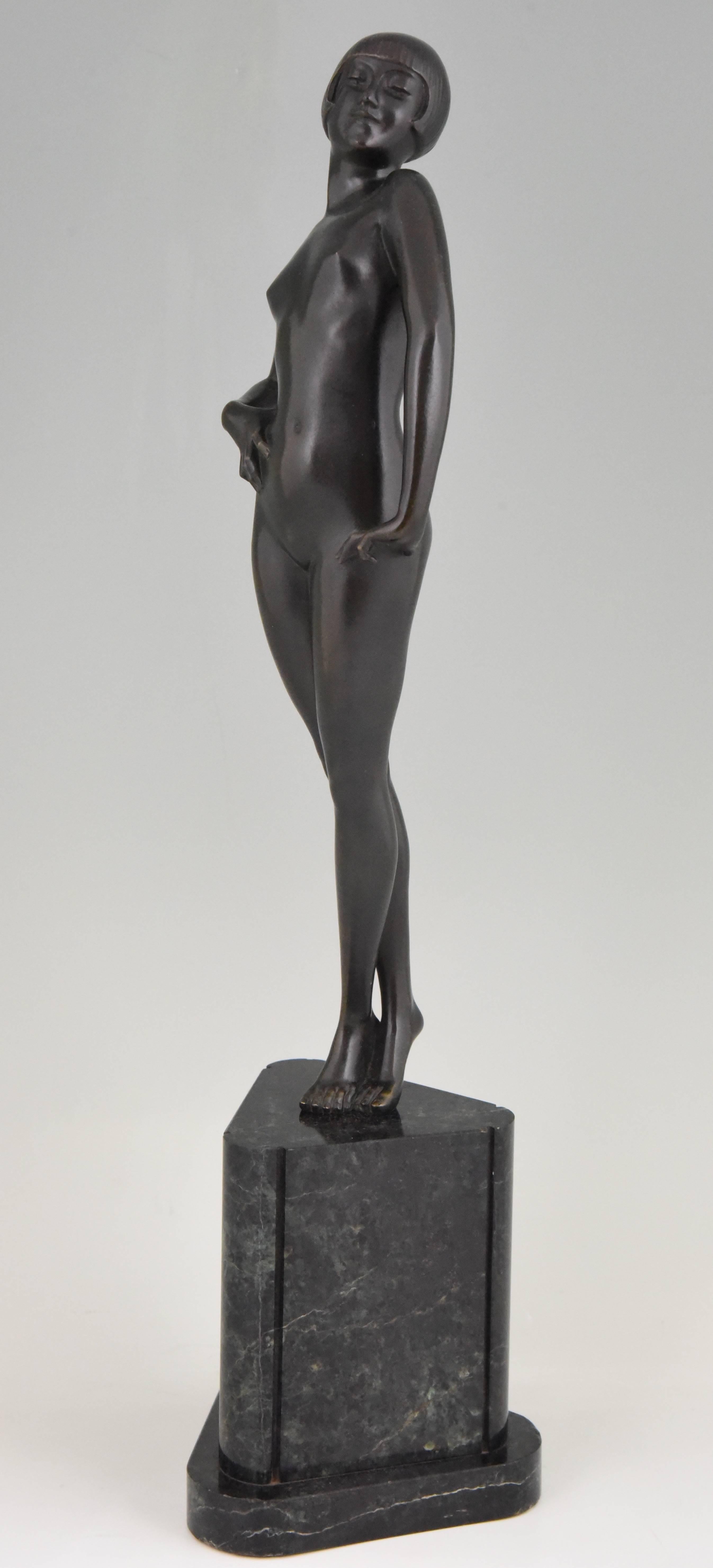 Art Deco Bronze Sculpture Standing Nude Pride by Philippe Devriez, France, 1925 1