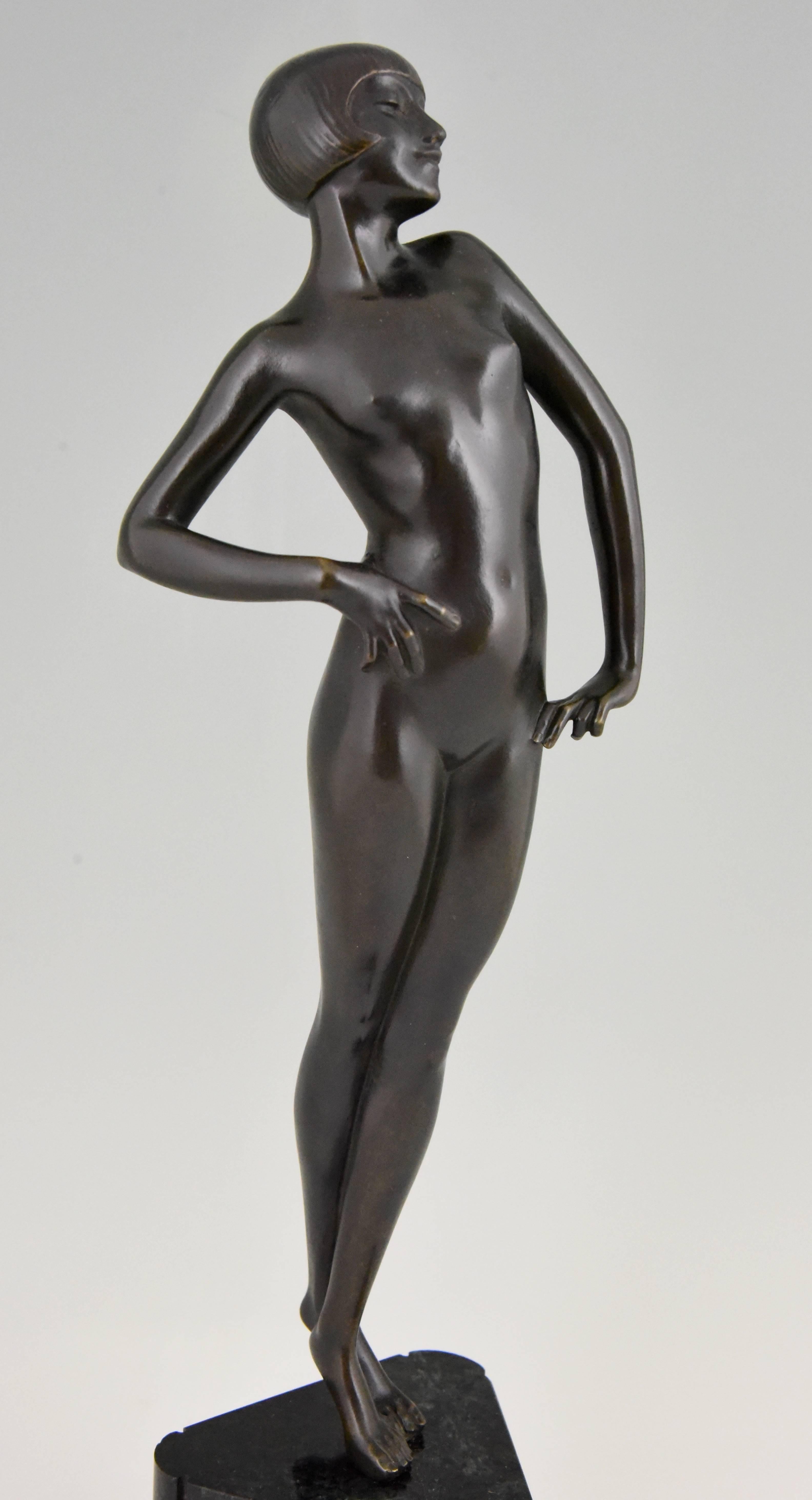 Art Deco Bronze Sculpture Standing Nude Pride by Philippe Devriez, France, 1925 2