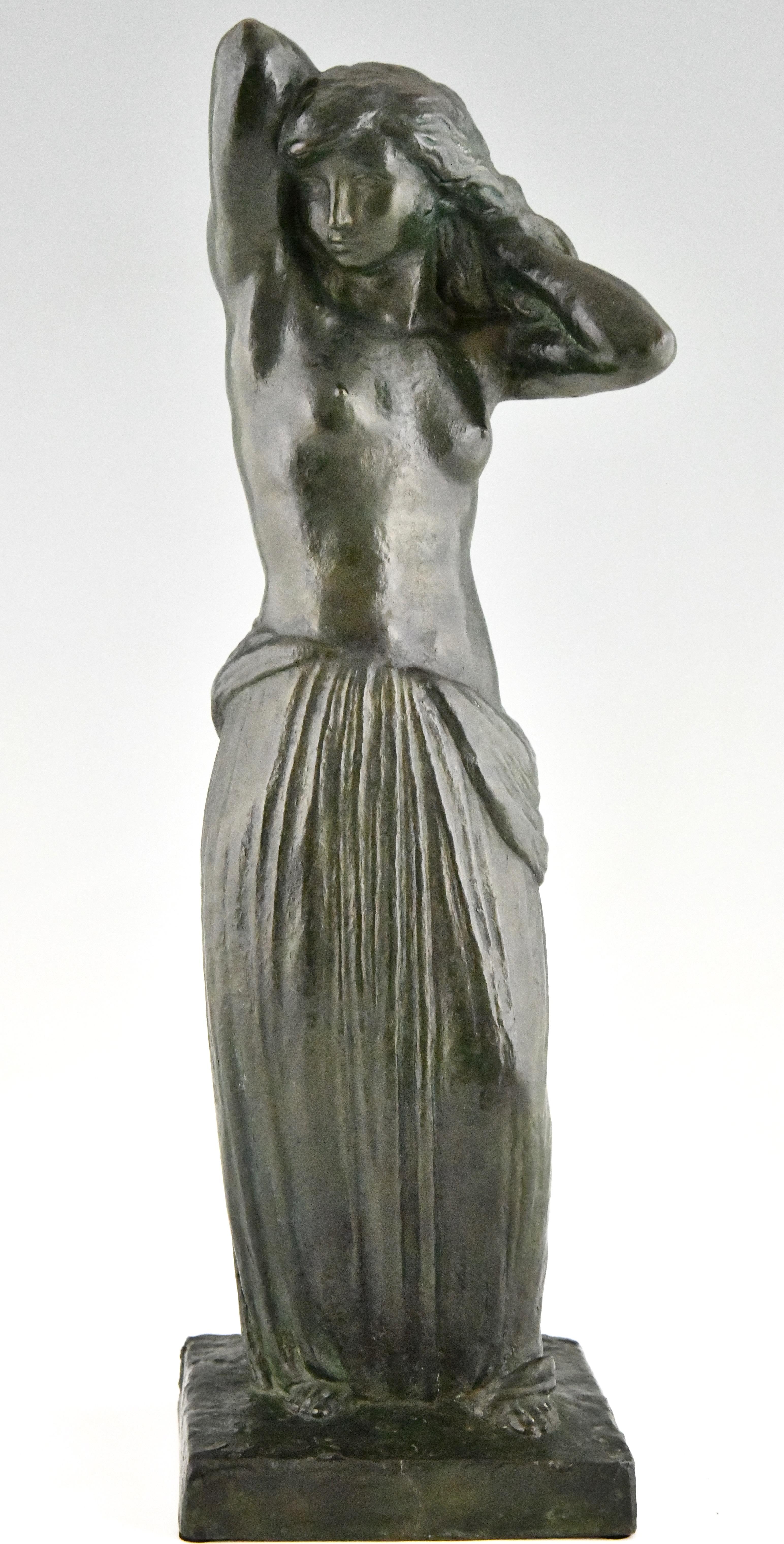 Art Deco Bronze Sculpture Standing Nude with Drape Georges Gori & Susse Frères For Sale 6