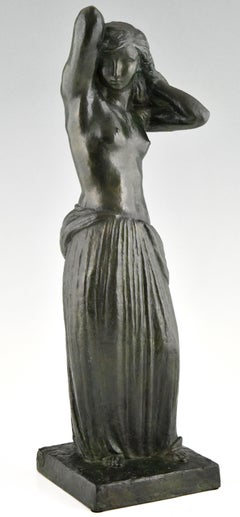 Scultura in bronzo Art Déco Nudo in piedi con drappo Georges Gori & Susse Frères