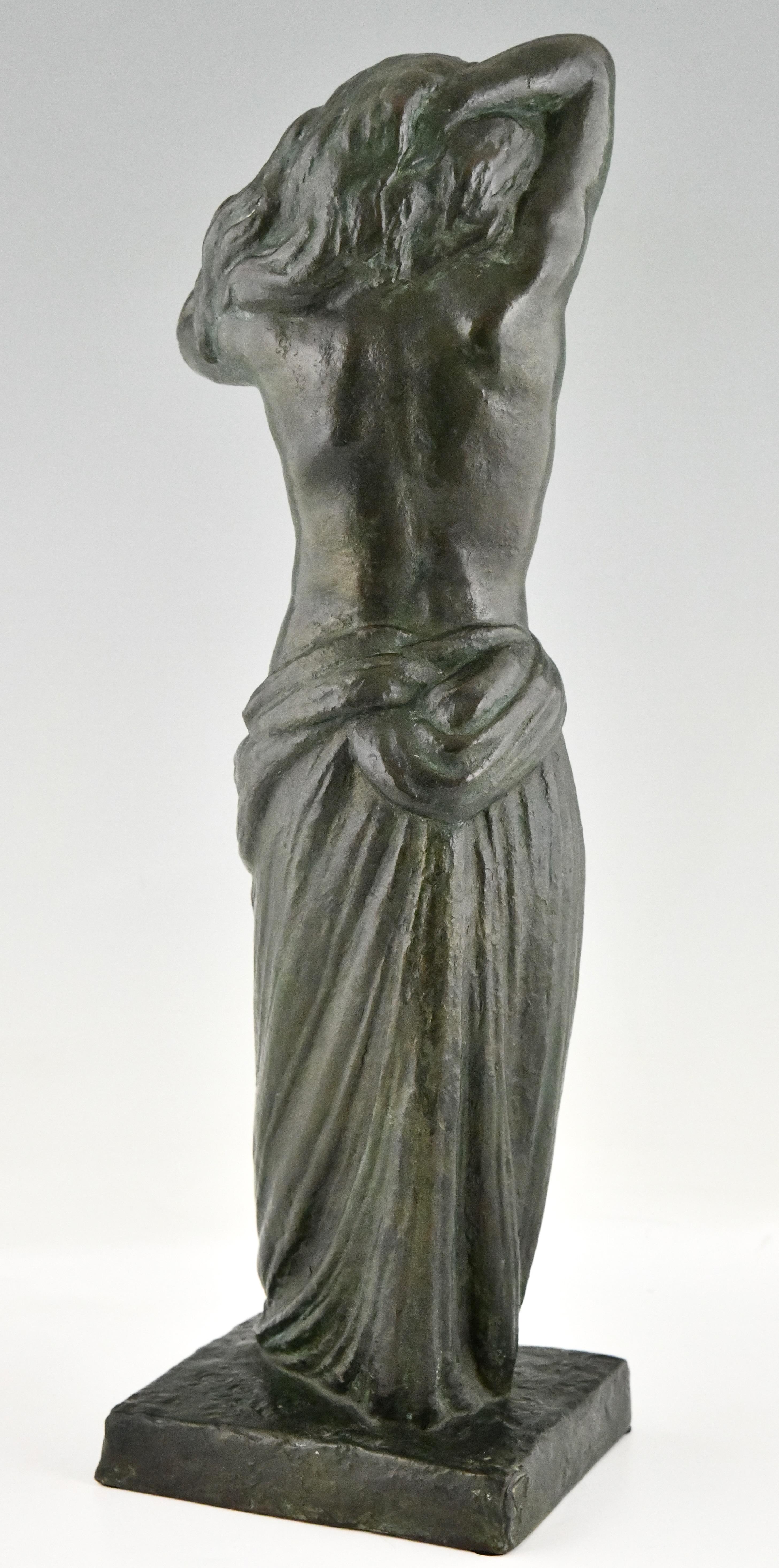 Art Deco Bronze Sculpture Standing Nude with Drape Georges Gori & Susse Frères In Good Condition For Sale In Antwerp, BE