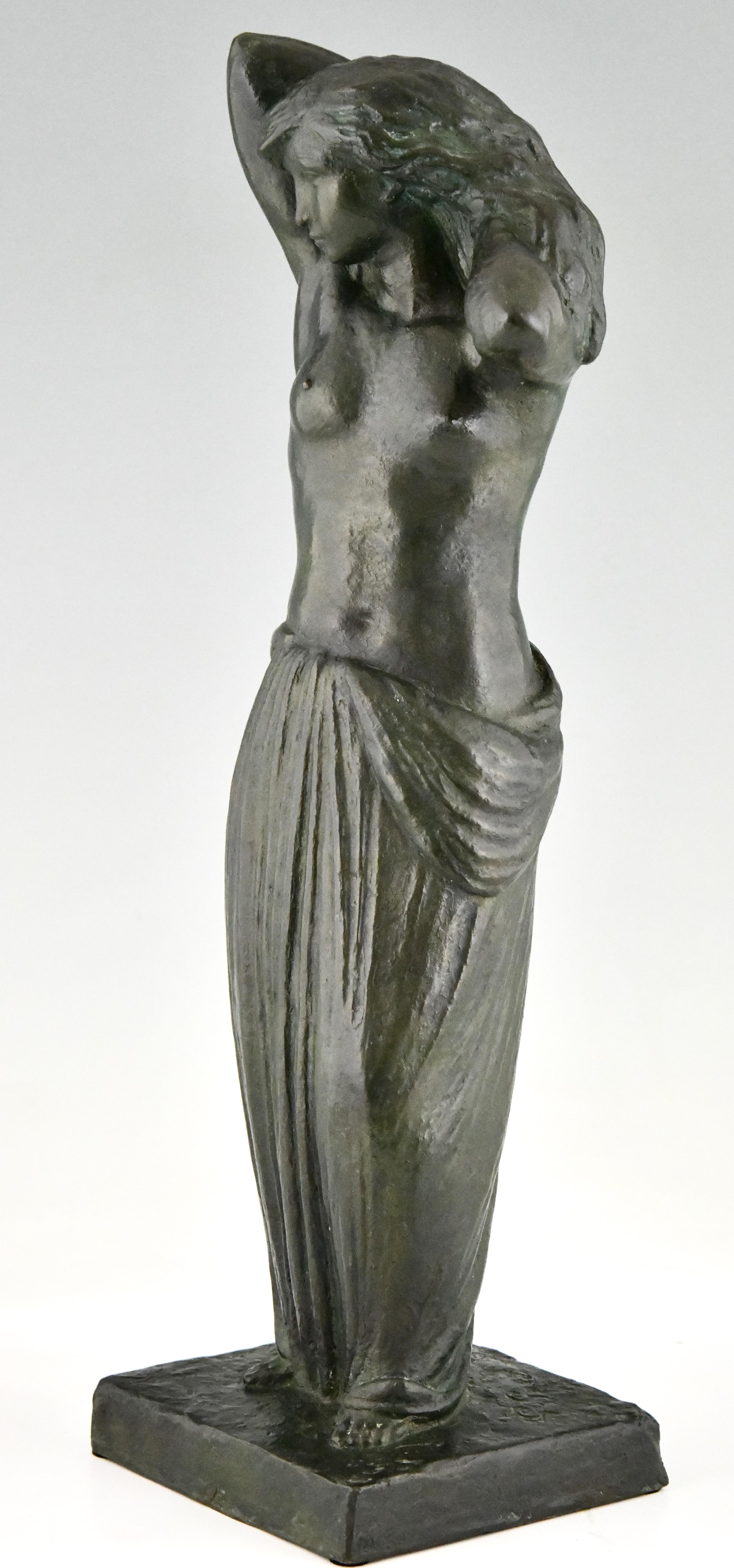 Art Deco Bronze Sculpture Standing Nude with Drape Georges Gori & Susse Frères For Sale 1