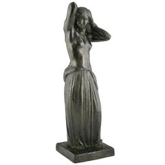Art Deco Bronze Sculpture Standing Nude with Drape Georges Gori & Susse Frères