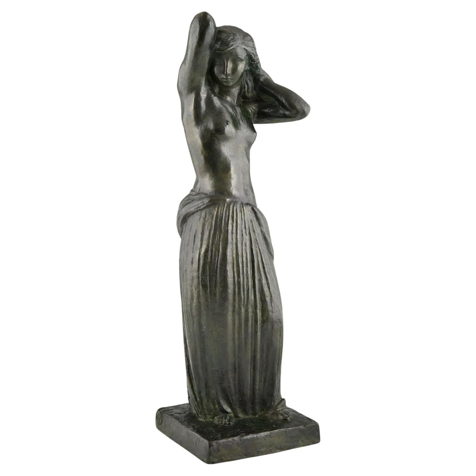 Art Deco Bronze Sculpture Standing Nude with Drape Georges Gori & Susse Frères For Sale