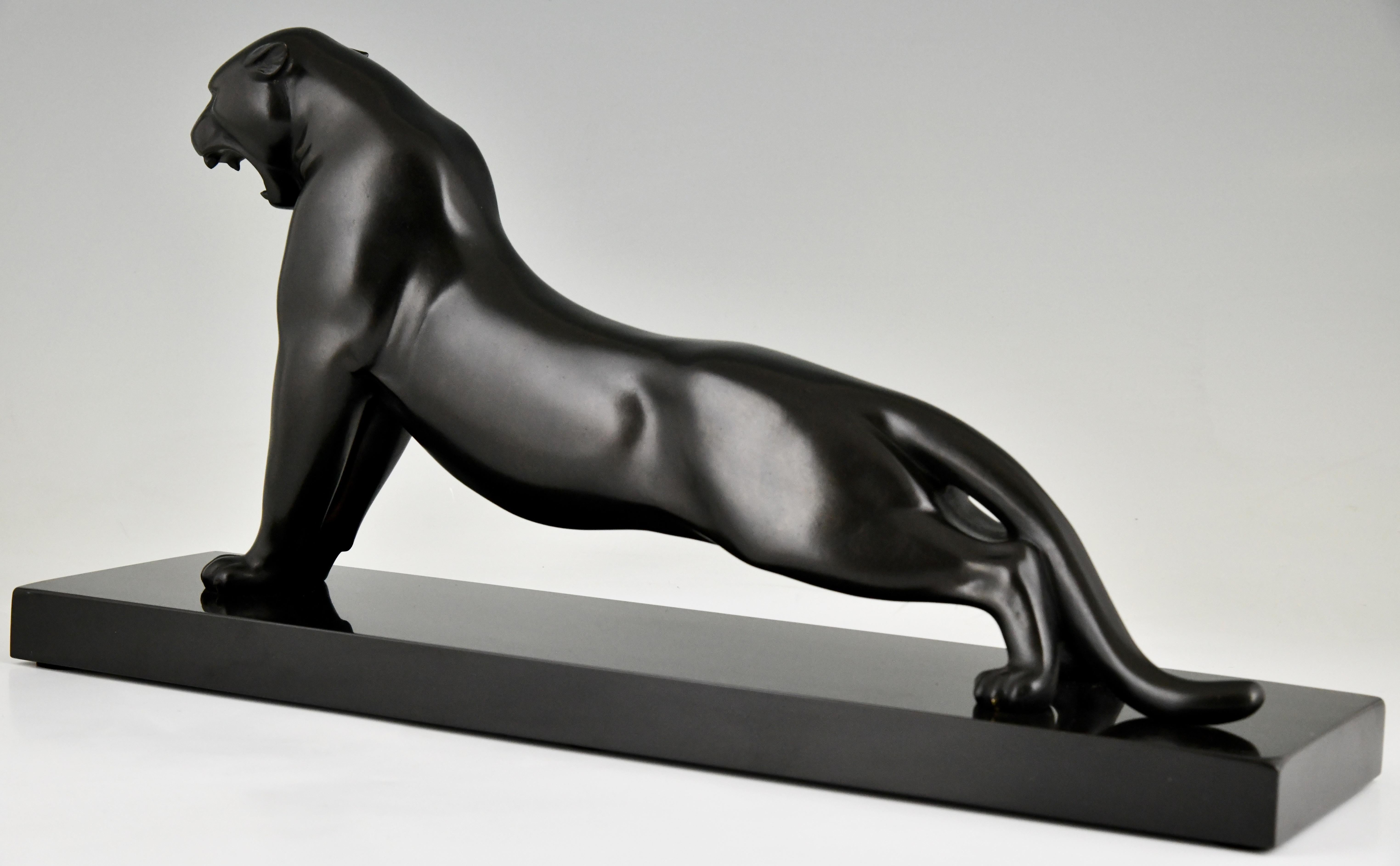 Art Deco Bronze Sculpture Stretching Panther by Emile Louis Bracquemond 1925 4