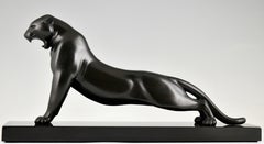 Scultura in bronzo Art Deco di Emile Louis Bracquemond 1925 che si stiracchiano le pantere