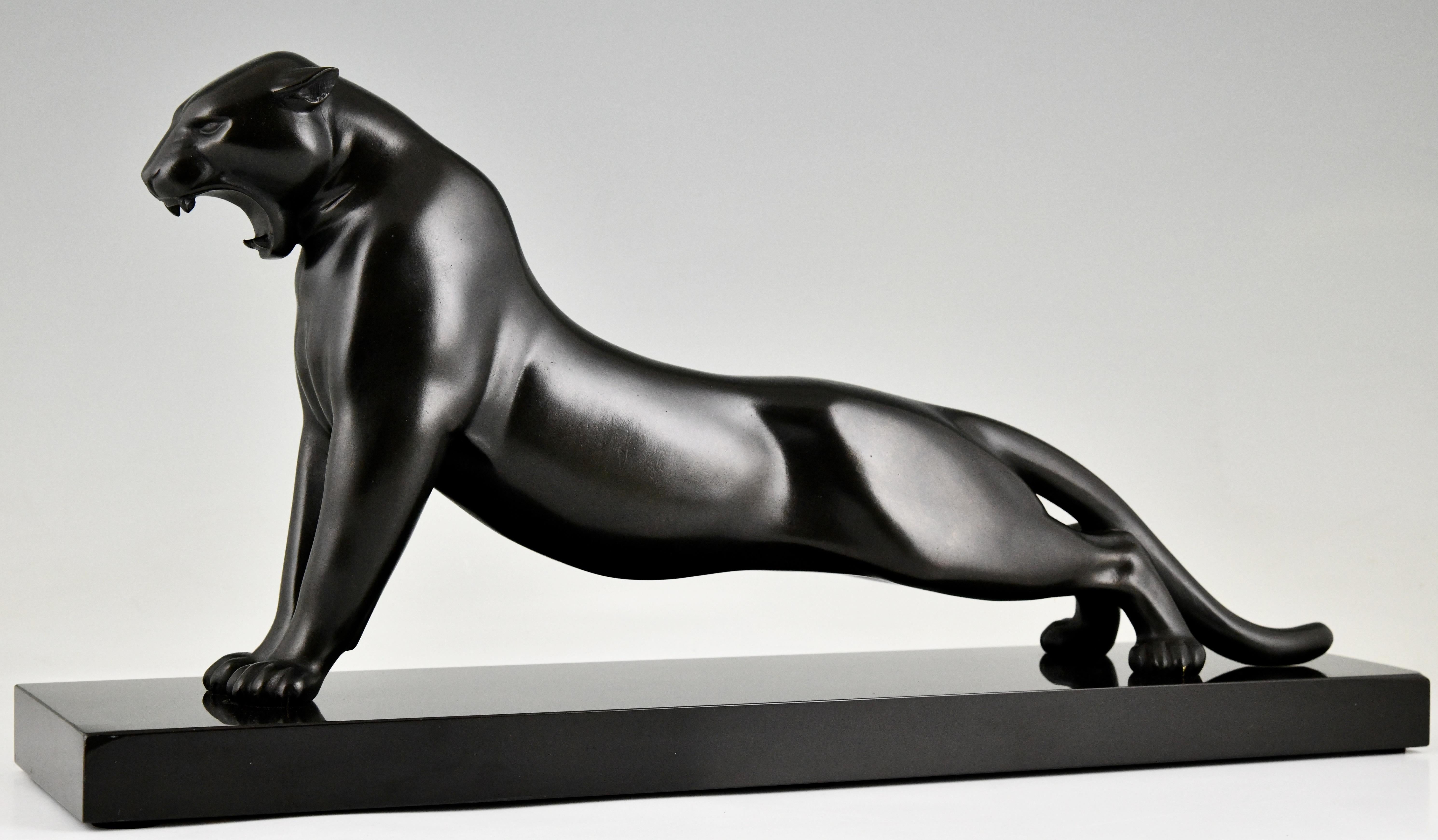 French Art Deco Bronze Sculpture Stretching Panther by Emile Louis Bracquemond 1925