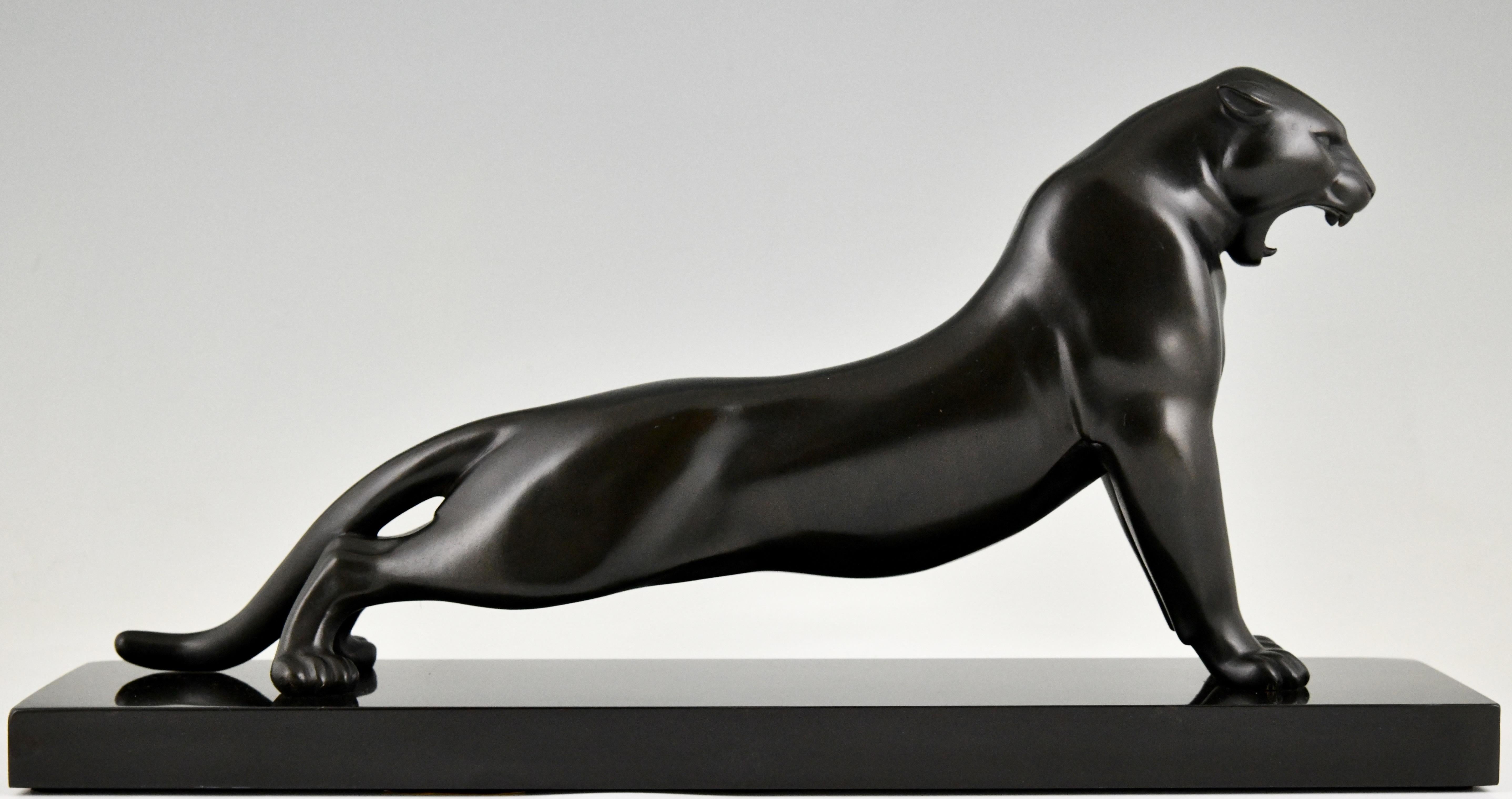 Art Deco Bronze Sculpture Stretching Panther by Emile Louis Bracquemond 1925 1