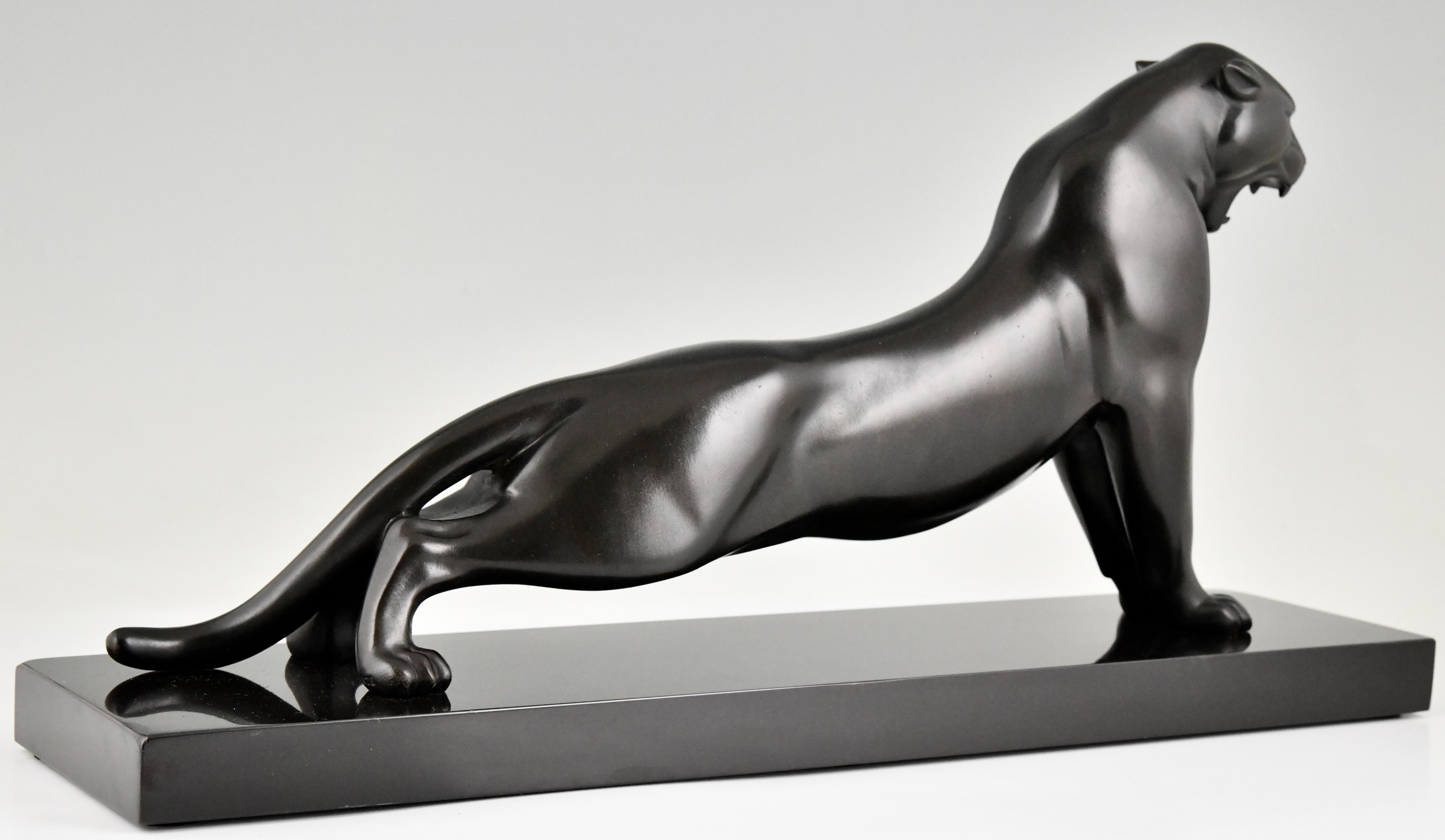 Art Deco Bronze Sculpture Stretching Panther by Emile Louis Bracquemond 1925 2