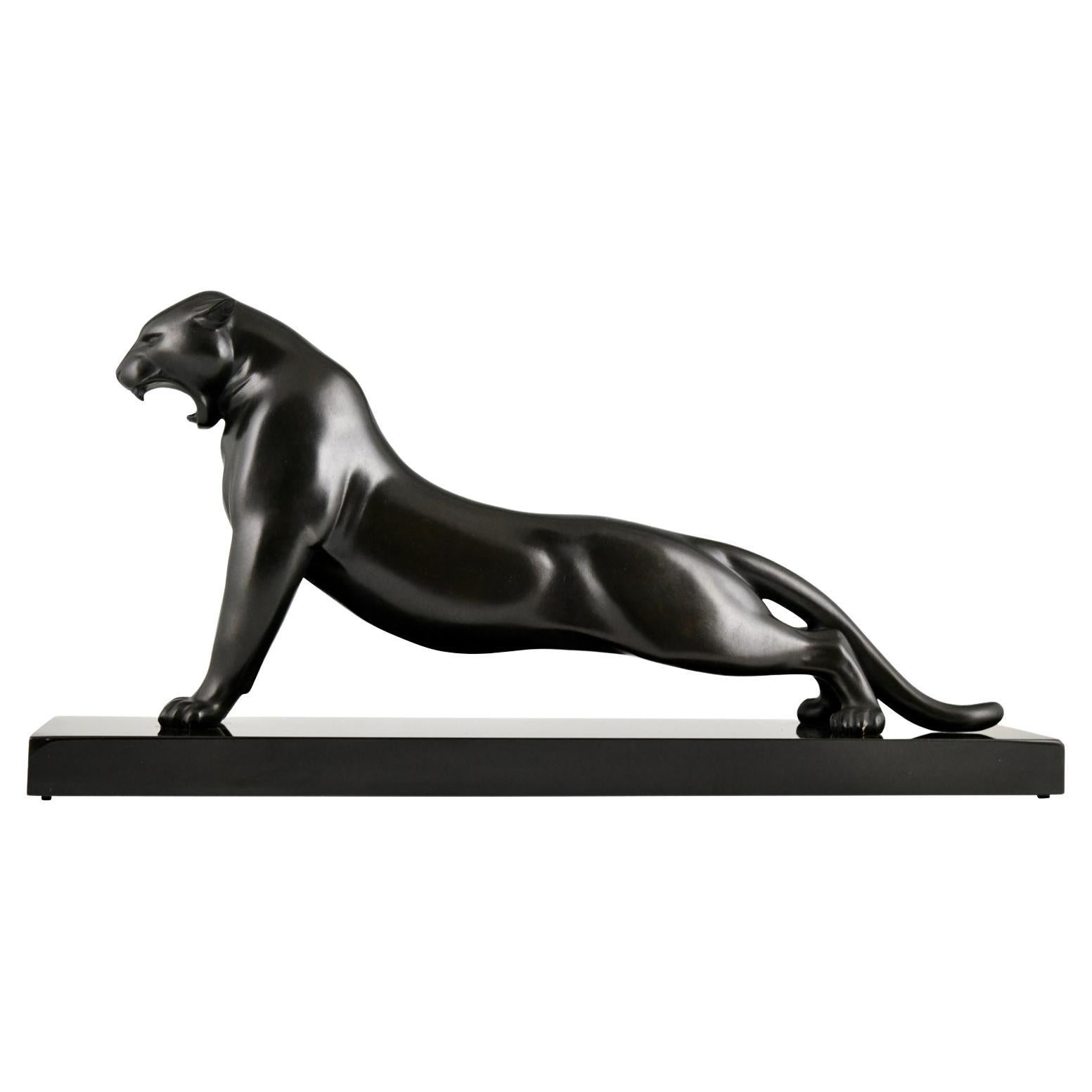 Art Deco Bronze Sculpture Stretching Panther by Emile Louis Bracquemond 1925
