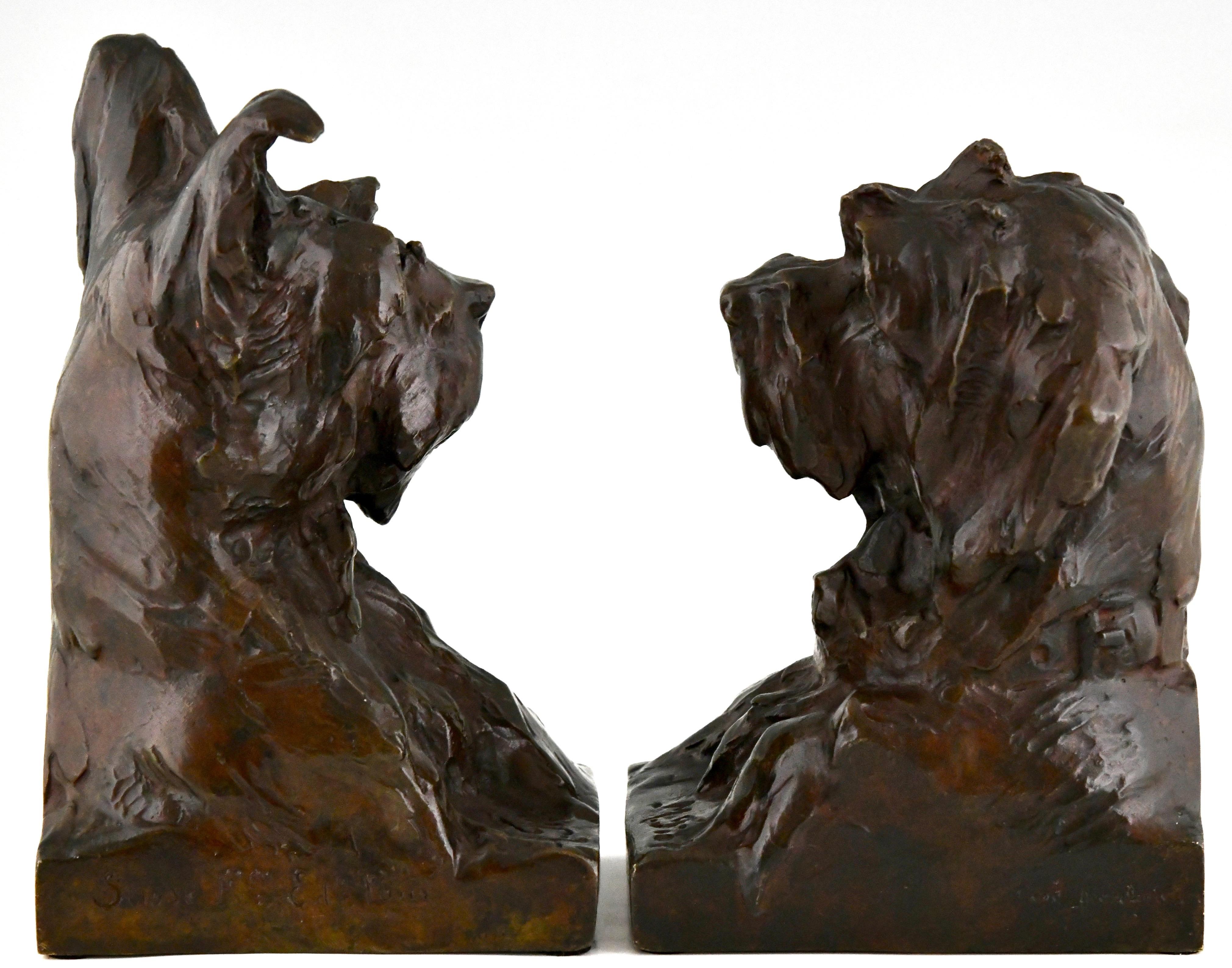 French Art Deco Bronze Sculpture Terrier Dog Bookends by L. Fiot, Susse Frères Foundry