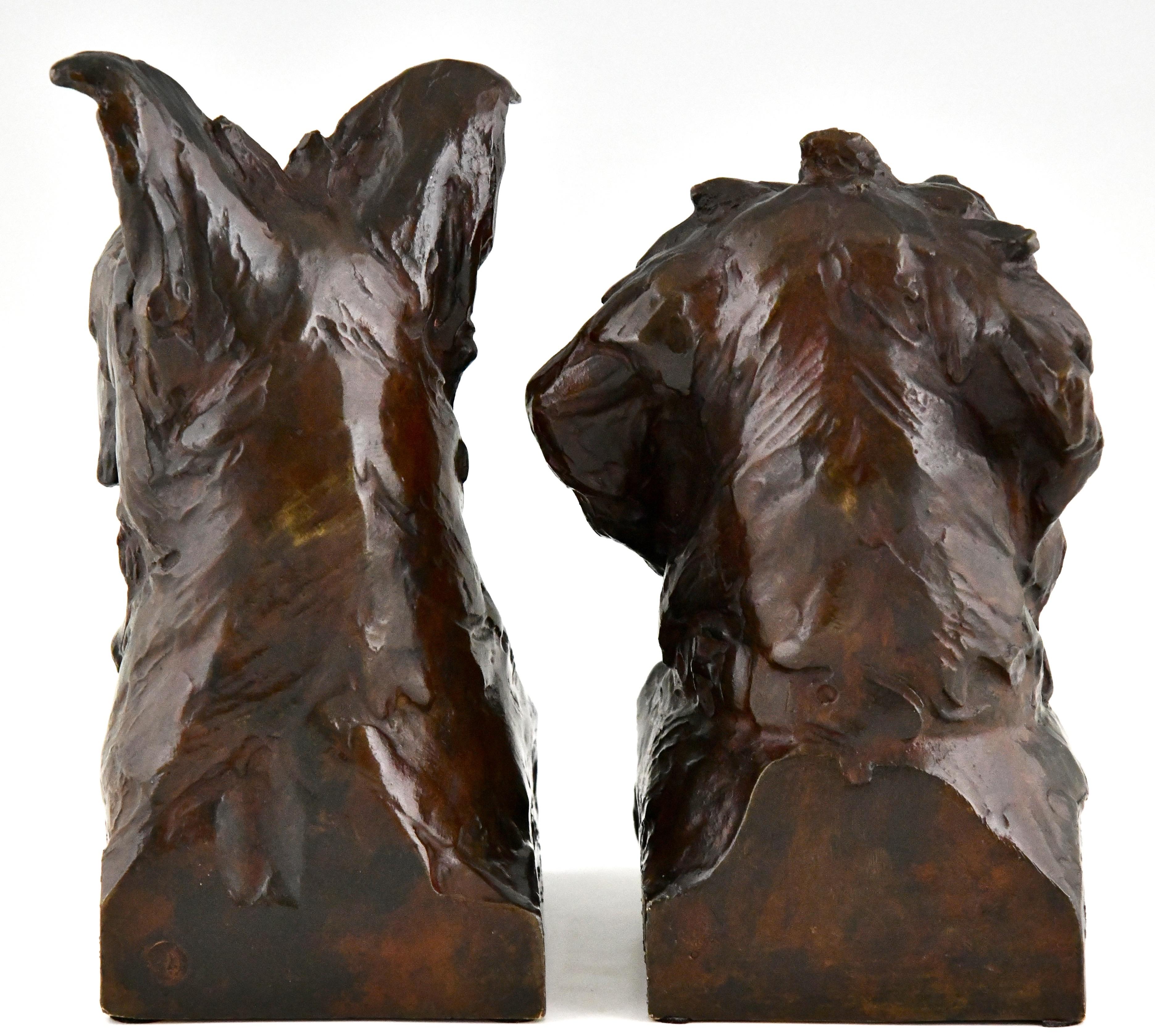 Patinated Art Deco Bronze Sculpture Terrier Dog Bookends by L. Fiot, Susse Frères Foundry
