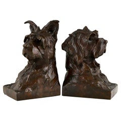 Art Deco Bronze Sculpture Terrier Dog Bookends by L. Fiot, Susse Frères Foundry