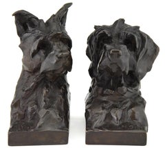Art Deco Bronze Sculpture Terrier Chien Buste Serre-livres Maximilien Louis Fiot:: 1920