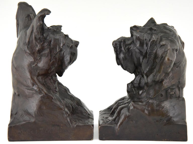 Art Deco Bronze Sculpture Terrier Dog Bust Bookends ...