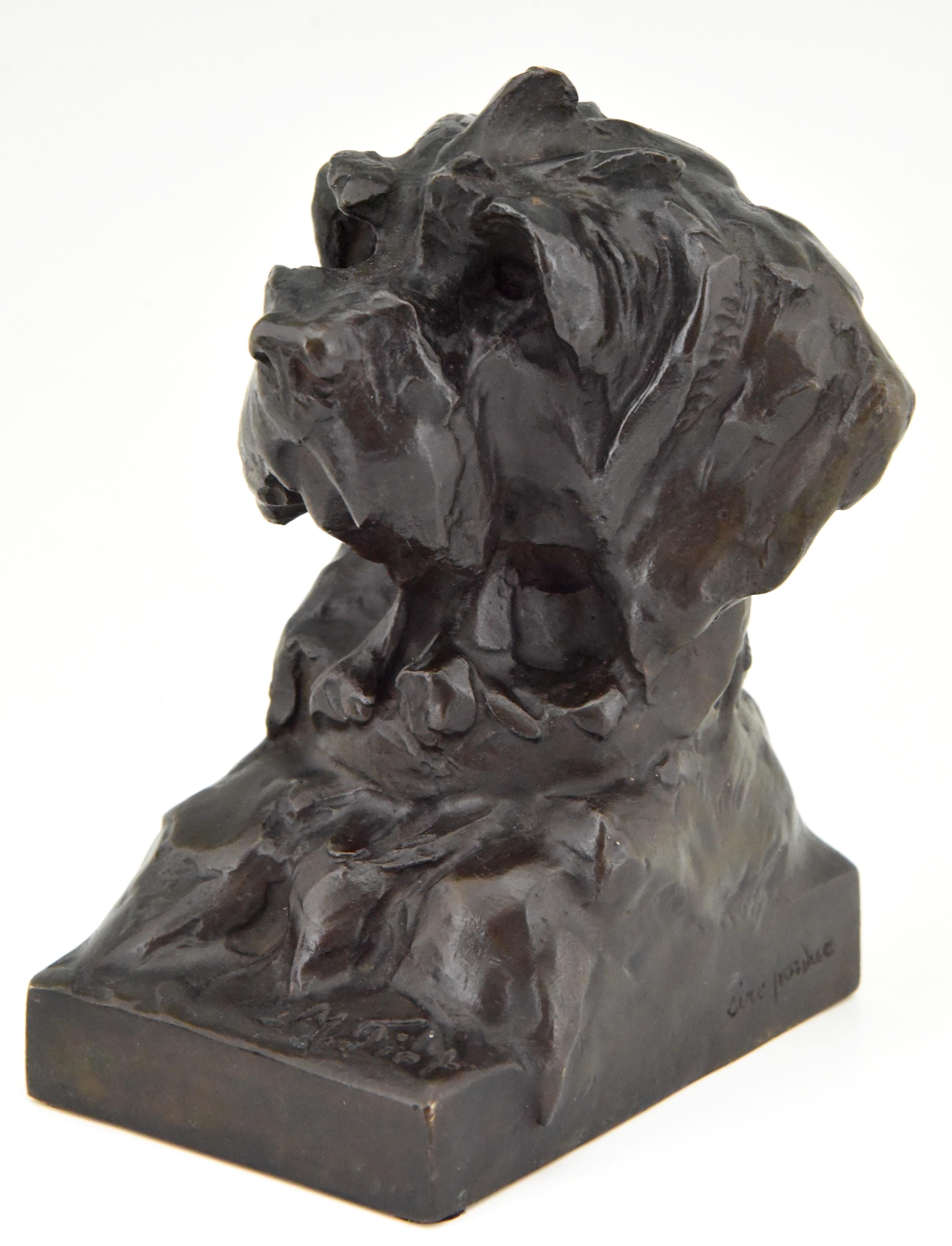 Art Deco Bronze Sculpture Terrier Dog Bust Bookends Maximilien Louis Fiot, 1920 1
