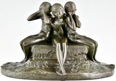 Art Deco bronze sculpture three young girls by Ary Bitter 1920 Susse Frères