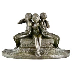 Sculpture en bronze Art Déco trois jeunes filles par Ary Bitter 1920 Susse Frères