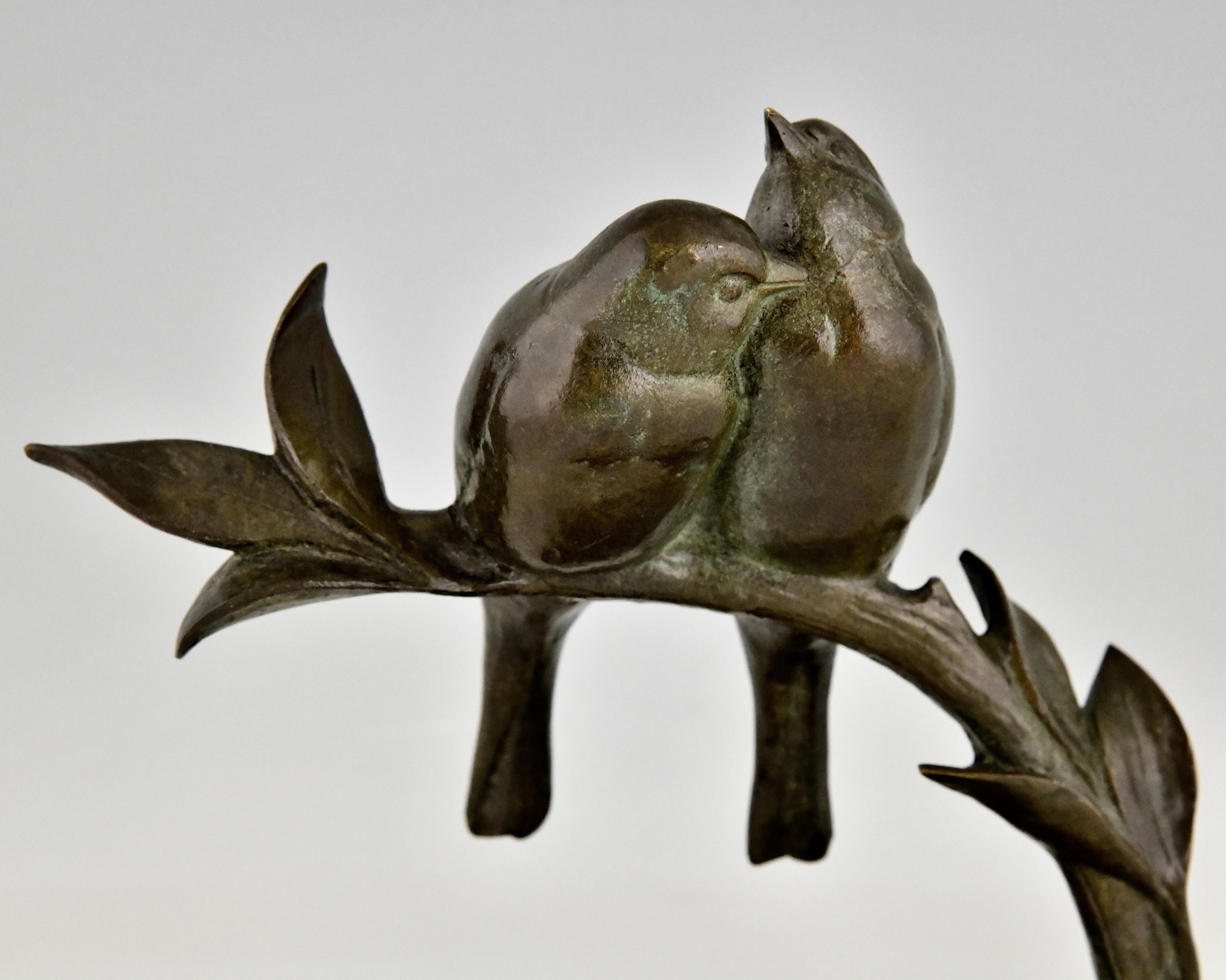 Art Deco Bronze Sculpture. Two Birds on a Branch by Andre Vincent Becquerel 4