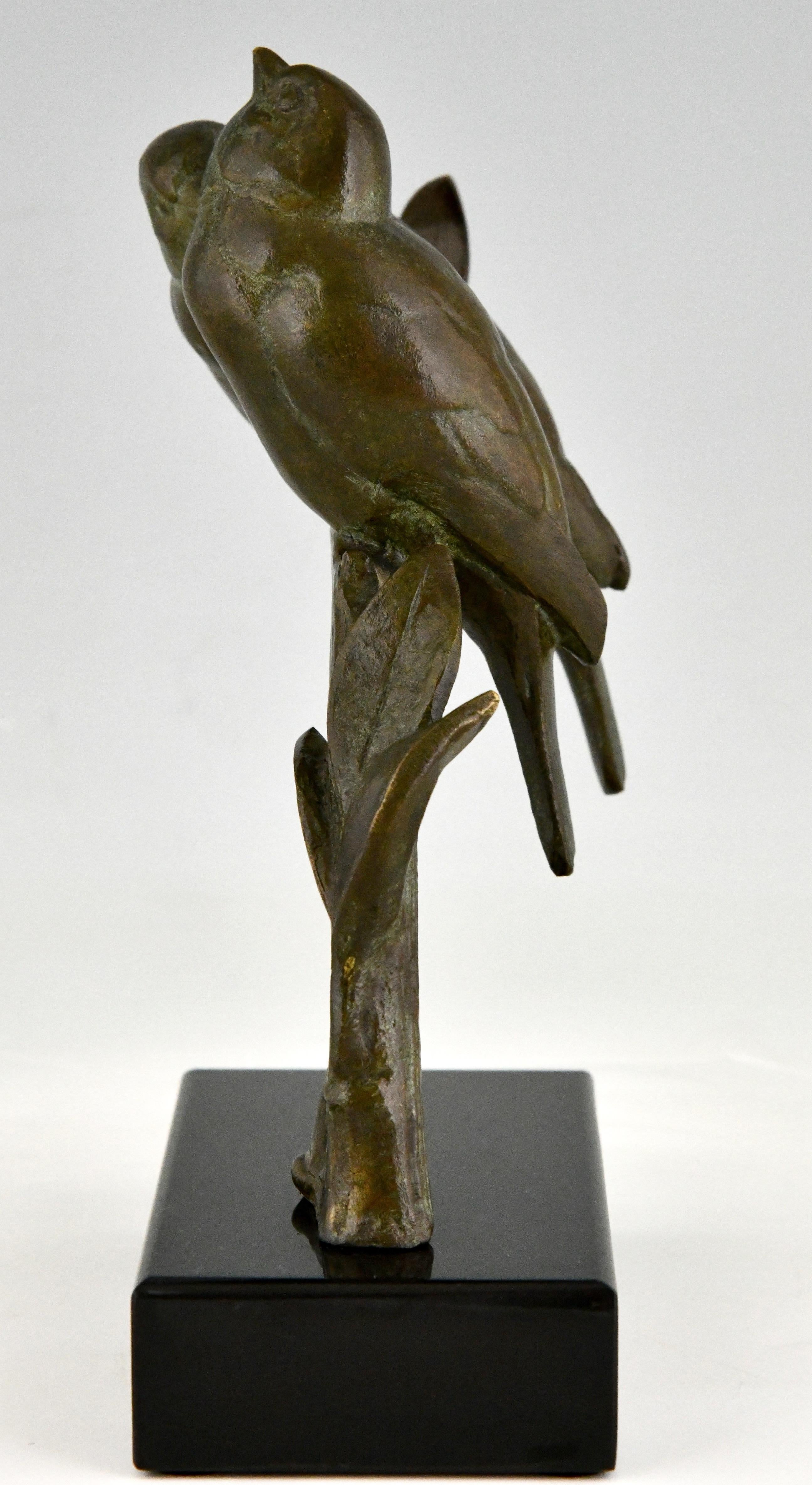 French Art Deco Bronze Sculpture. Two Birds on a Branch by Andre Vincent Becquerel