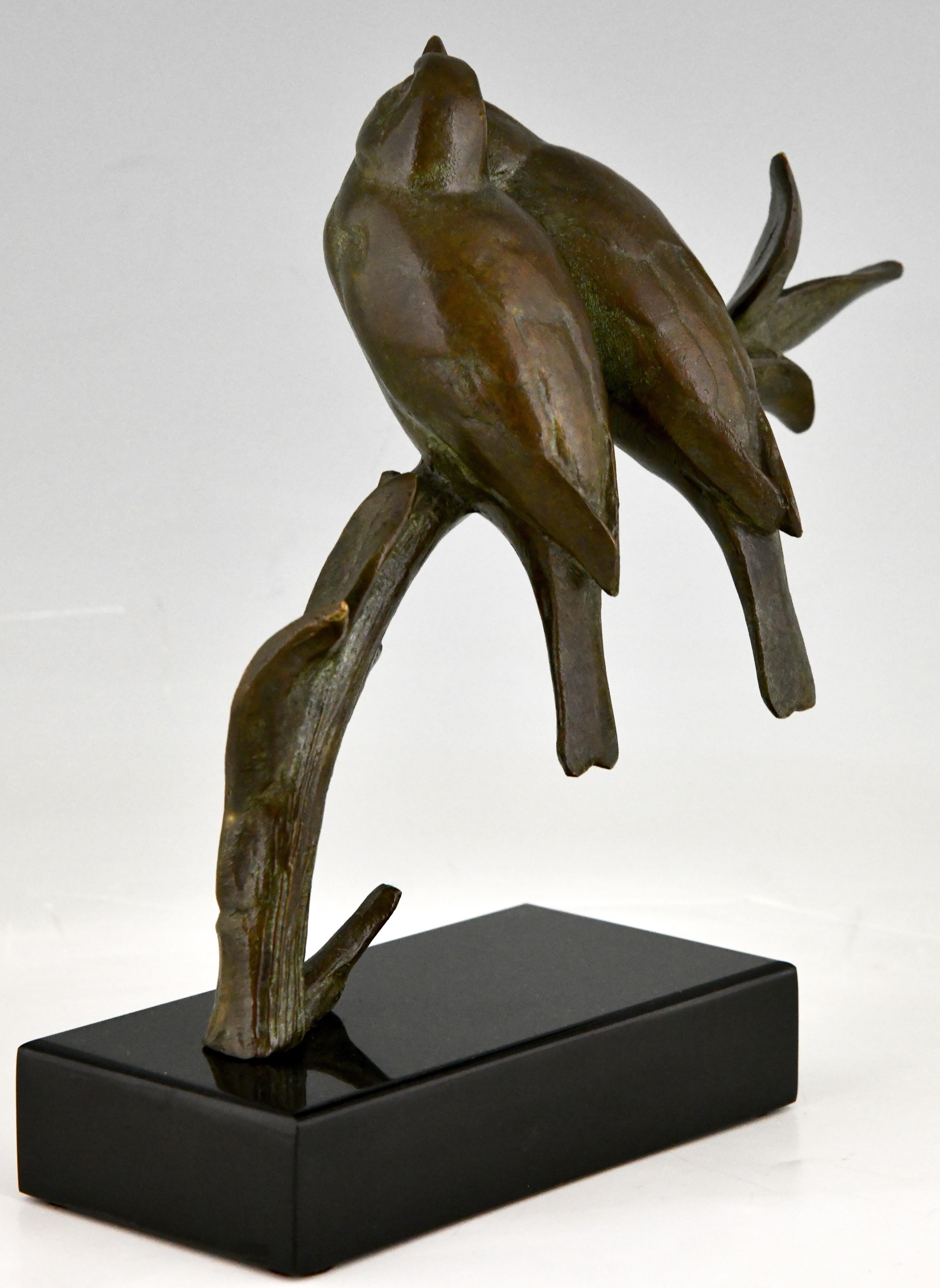 Art Deco Bronze Sculpture. Two Birds on a Branch by Andre Vincent Becquerel In Good Condition In Antwerp, BE